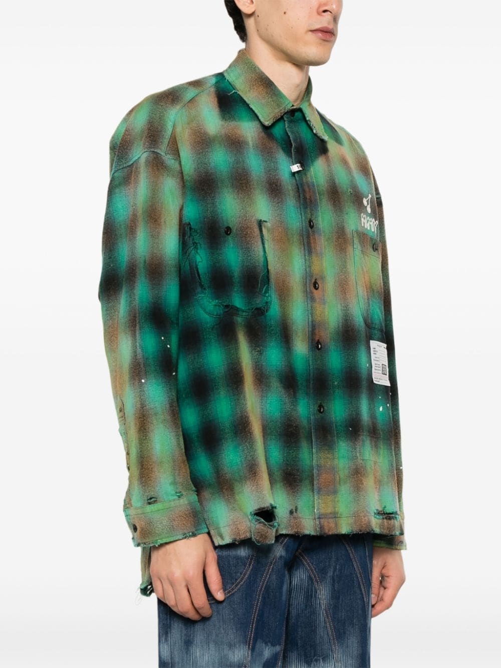 distressed check-print shirt - 3