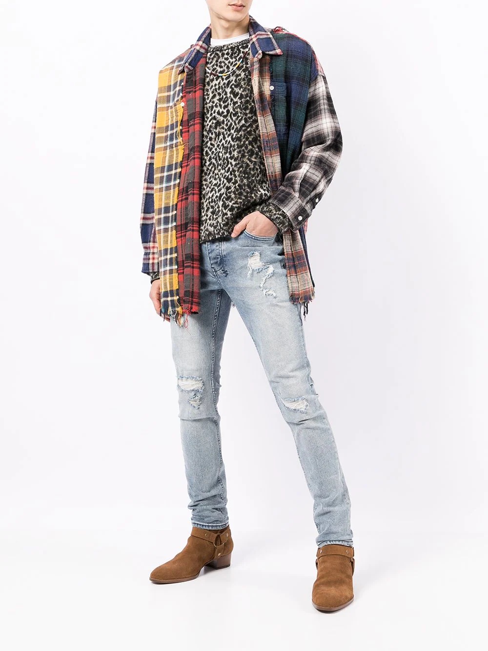 distressed-finish plaid-print shirt - 2