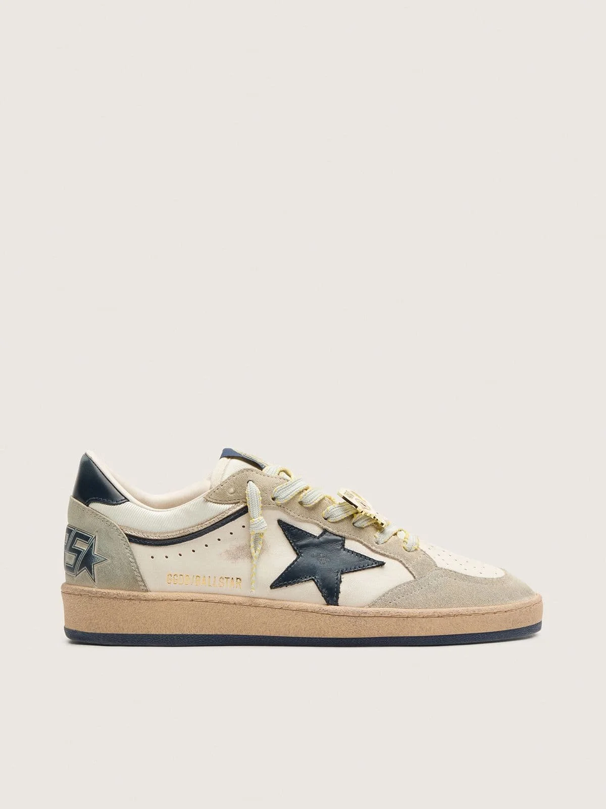 Men’s Ball Star LTD in white leather and light grey suede with dark blue star and Skins - 1