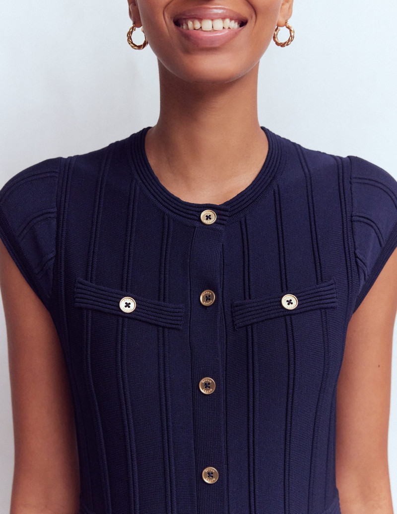 Cap Sleeve Knitted Dress-Navy 7