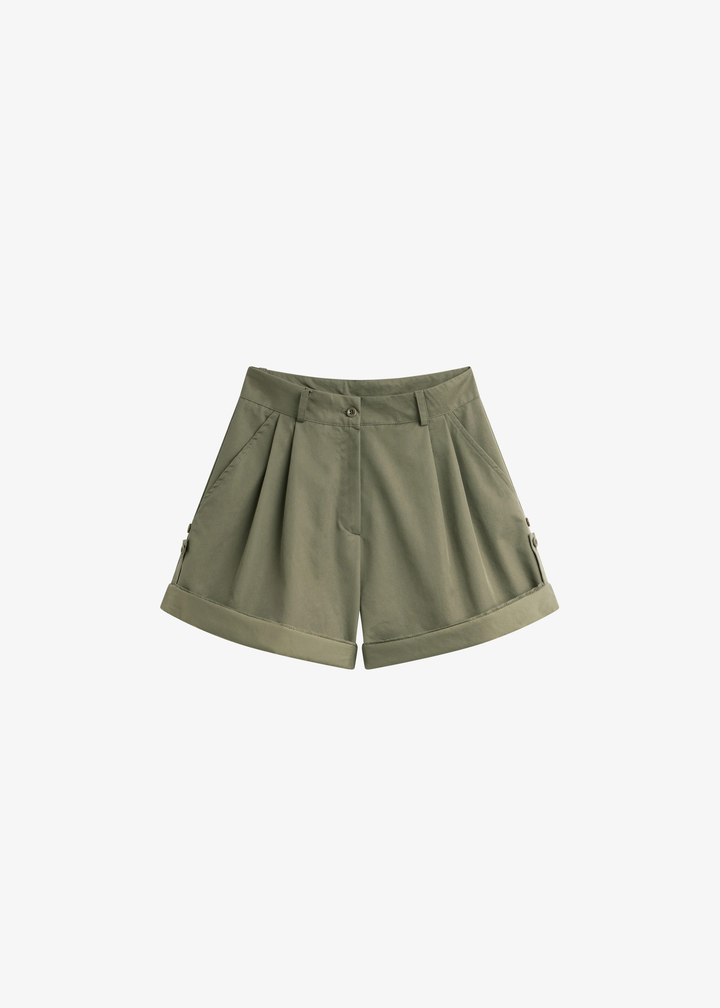 Rozane Pleated Cuff Shorts - Olive - 1