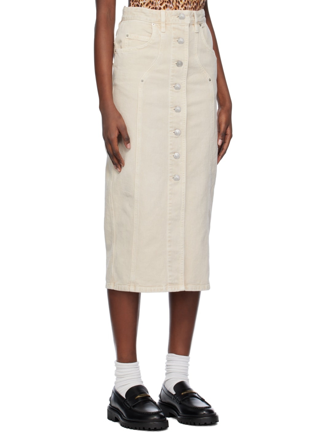 Beige Vandy Denim Midi Skirt - 2