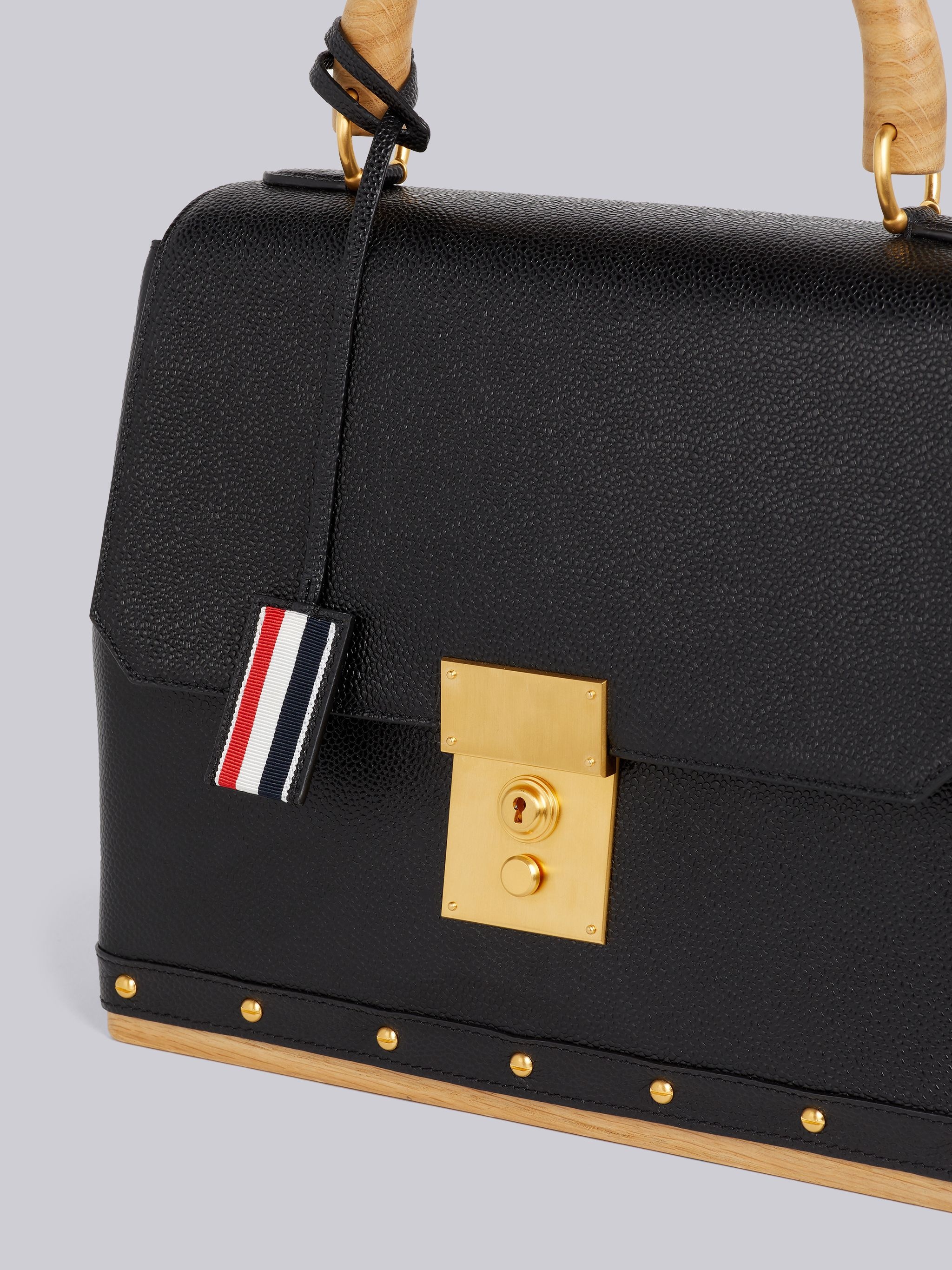 Black Pebbled Calfskin Wooden Base Mrs. Thom Bag - 2