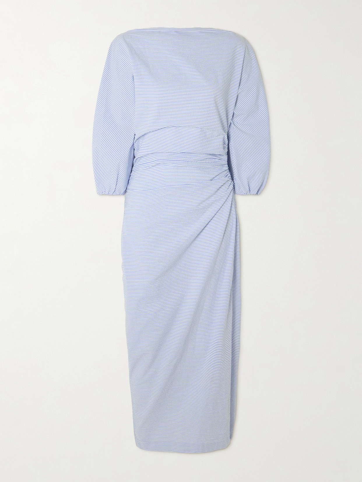 Ezra Ruched Striped Cotton-seersucker Midi Dress - 1