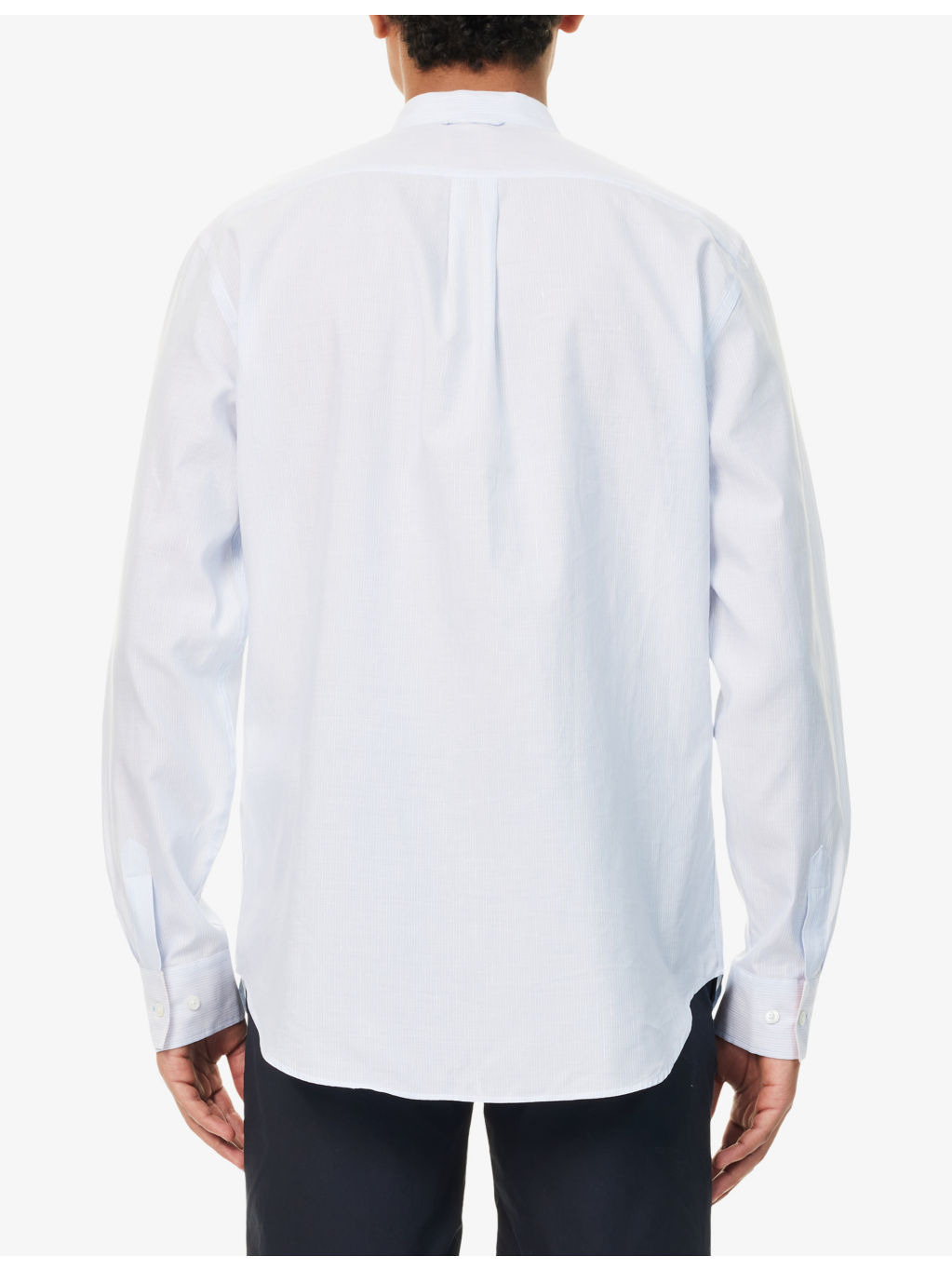 Grandad-Collar Long-Sleeve Cotton and Linen-Blend Shirt - 4