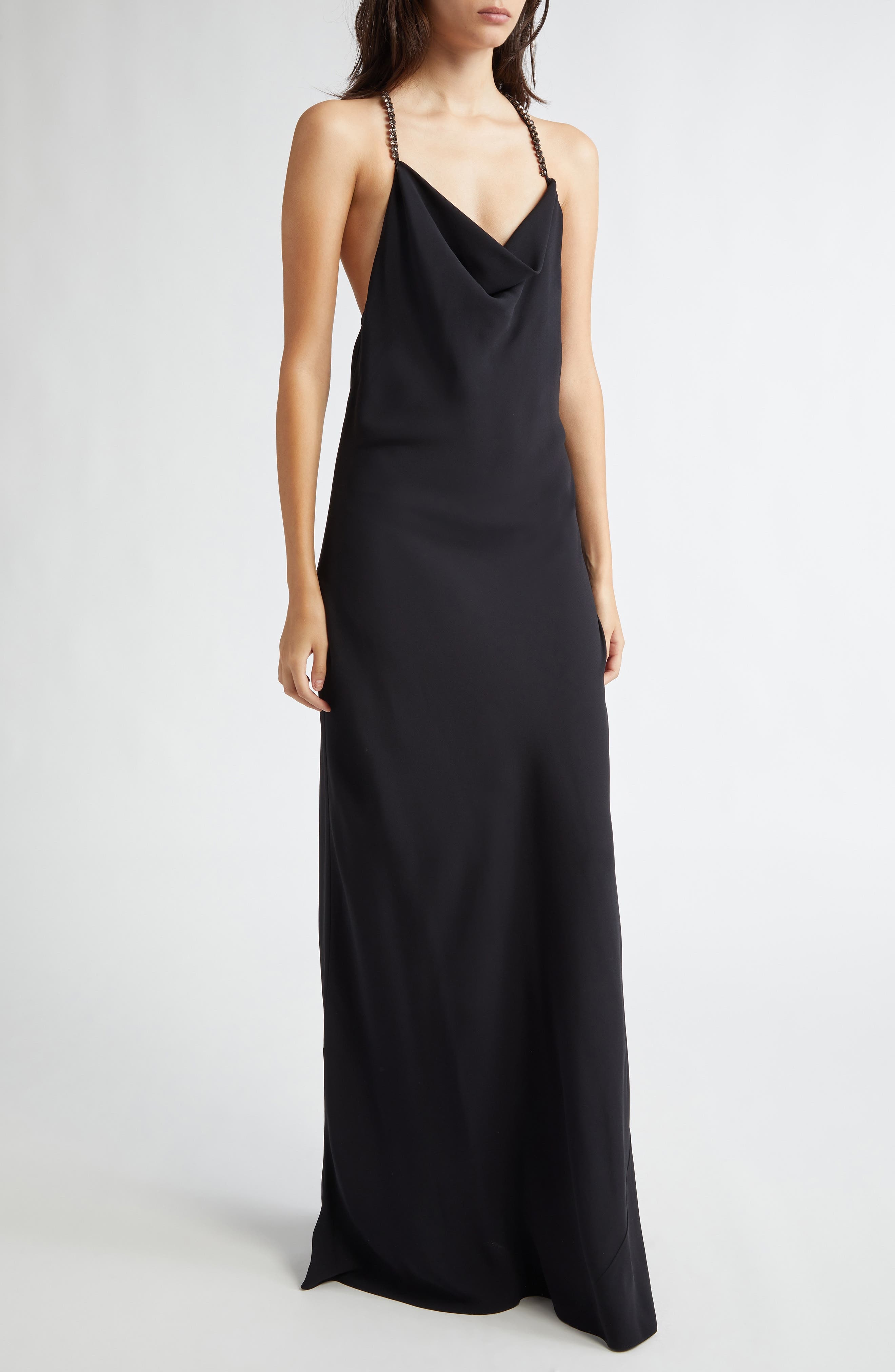 Stella McCartney Crystal Embellished Halter Cocktail Dress in Black at Nordstrom - 1