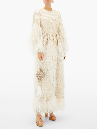 Valentino Feather-trimmed beaded wool-blend gown outlook