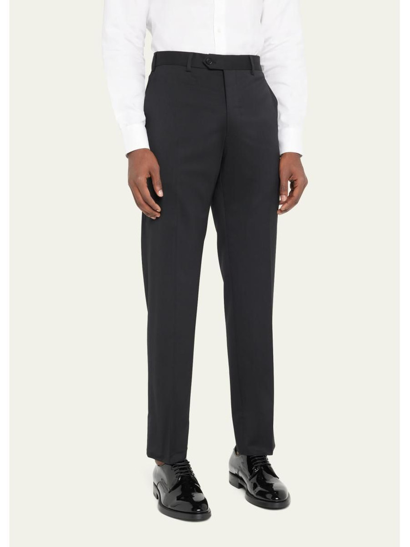 Basic Wool Flat-Front Trousers, Black 4