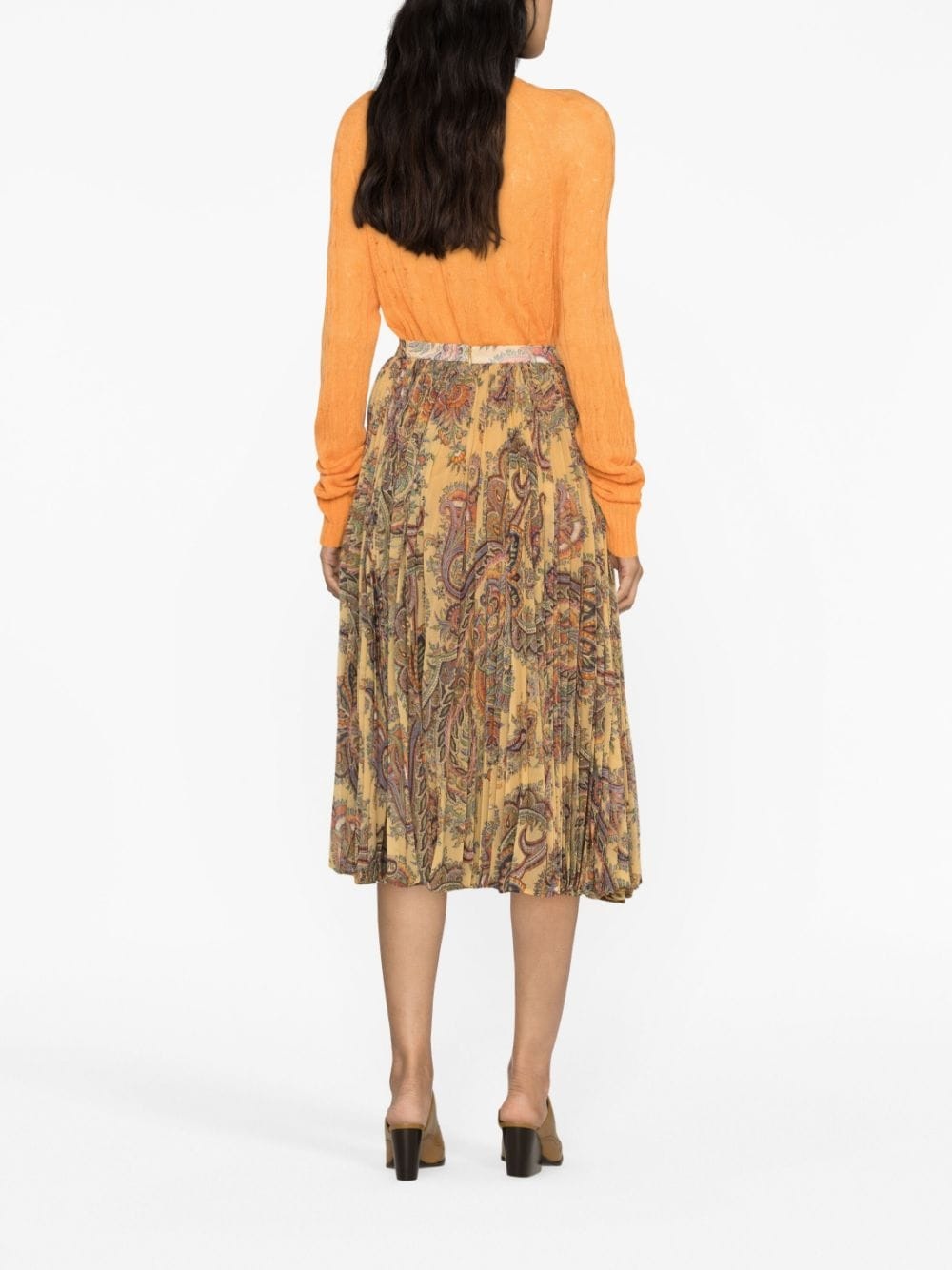 paisley-print pleated silk midi skirt - 3