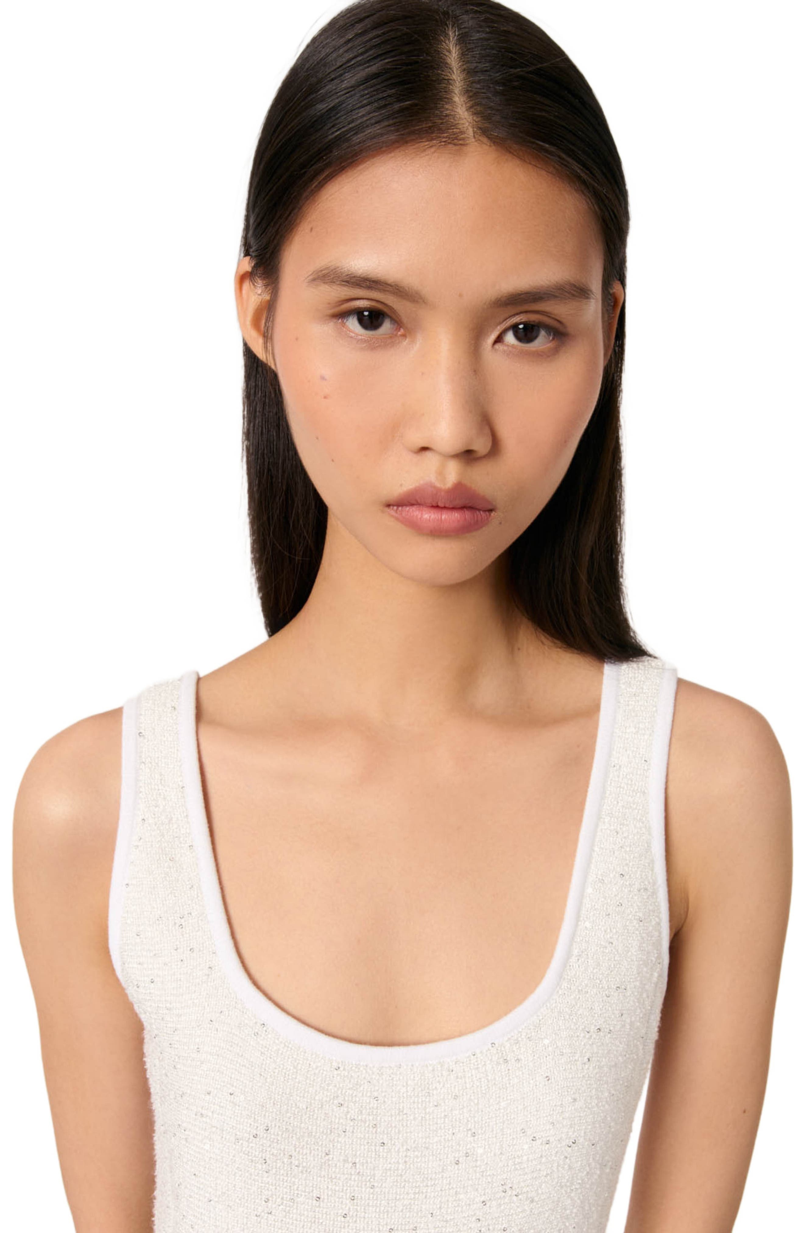 maje Sequin knit short dress in White at Nordstrom - 5
