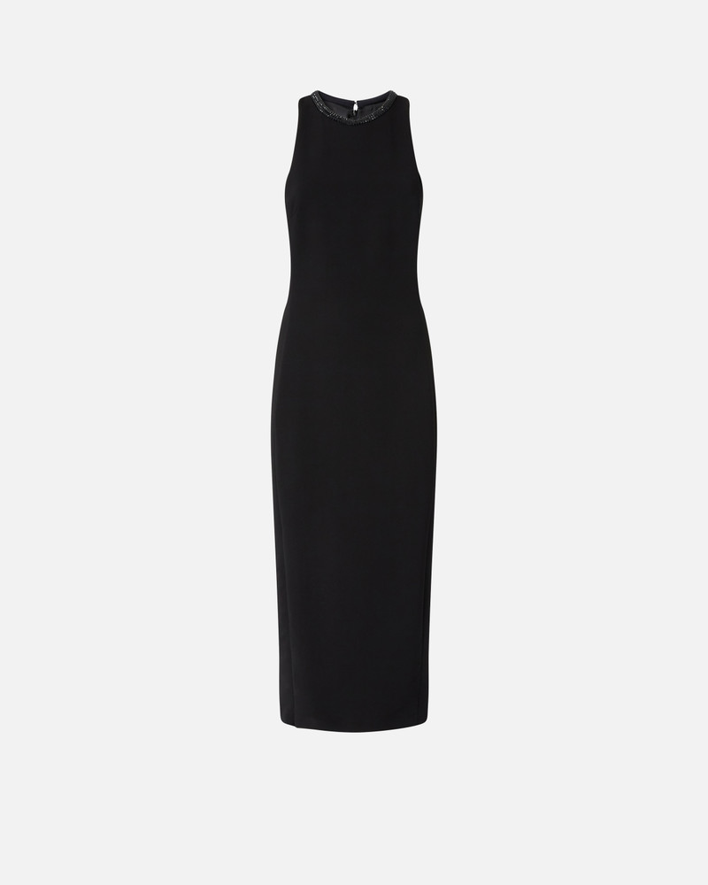 RHINESTONED NECKLINE를 가진 까만 머리 DRESS 1