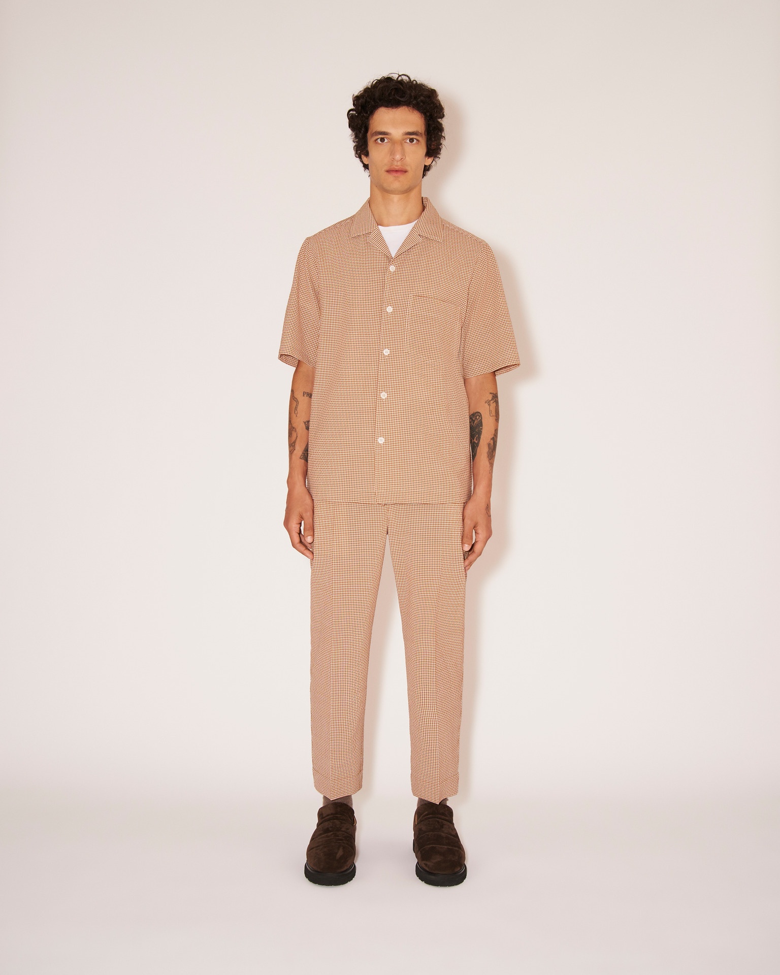BODIL - Vichy-seersucker shirt - Brown&Creme - 2