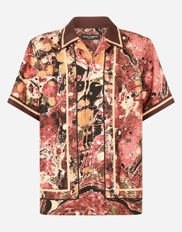 Silk Hawaiian shirt with marbled print - 3