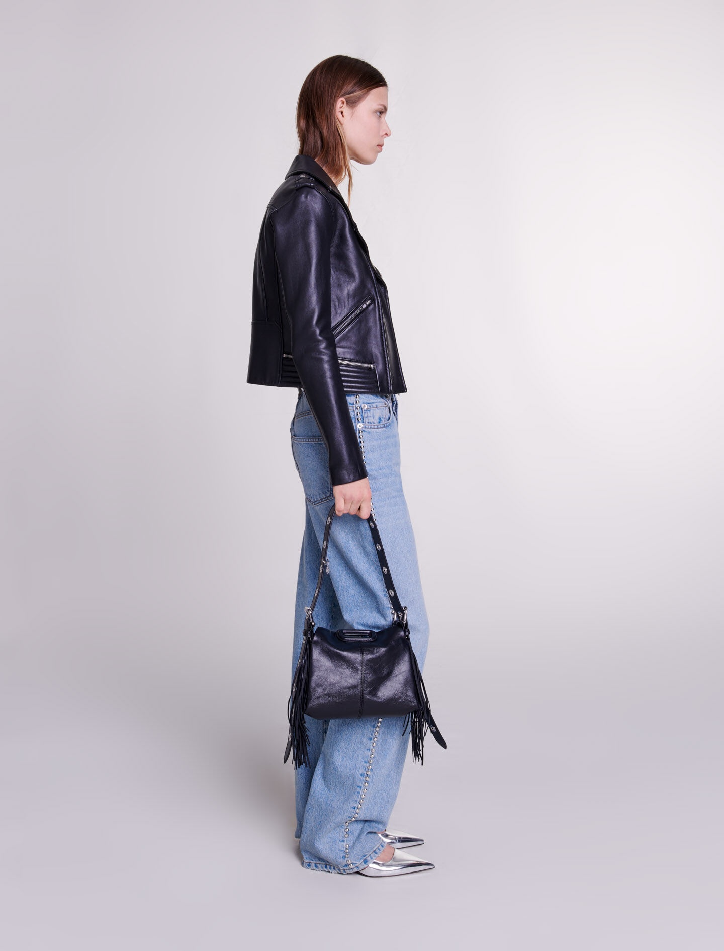 Leather biker-style jacket - 4