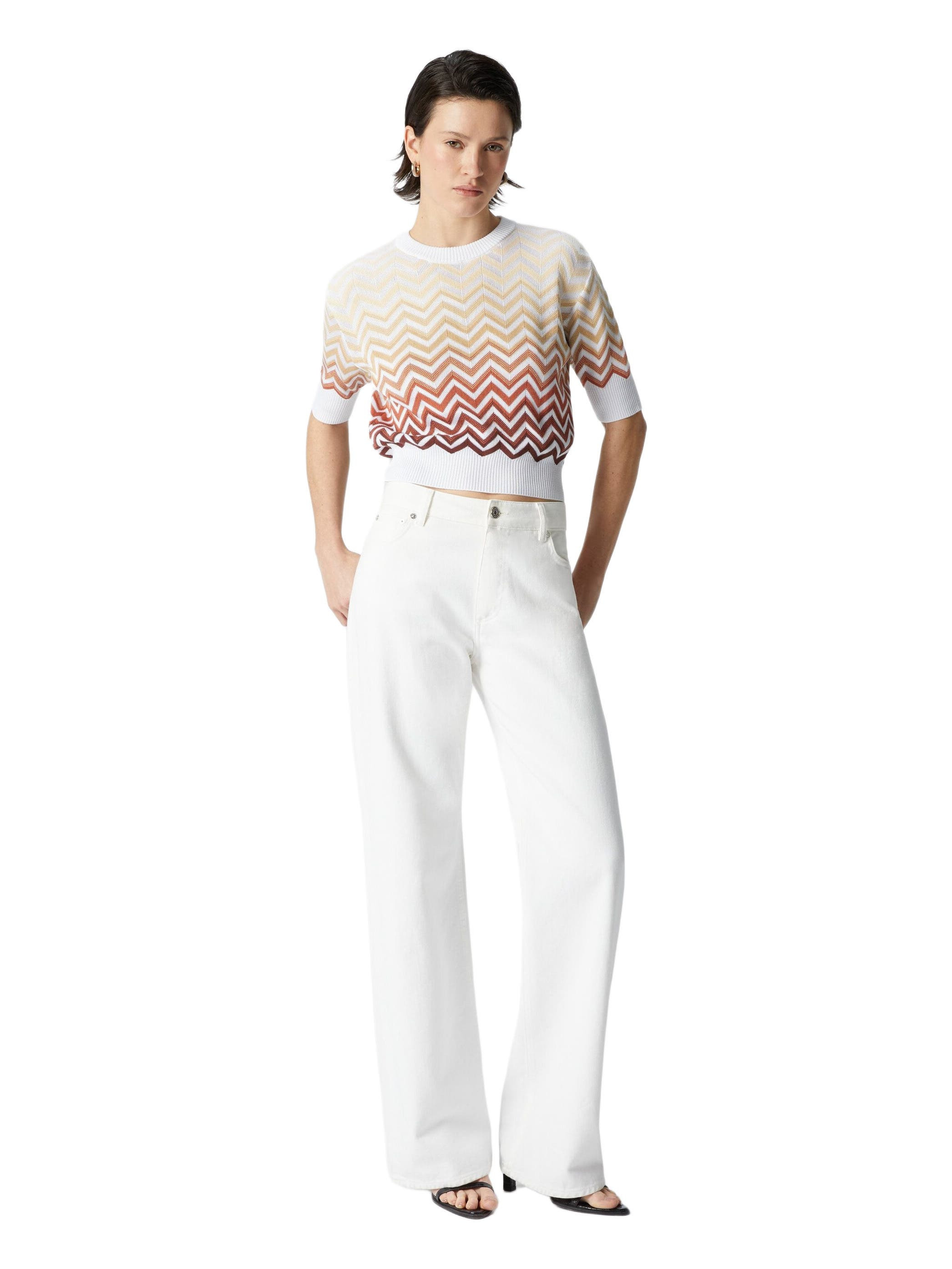 Missoni Short-sleeved Crewneck Sweater With Dégradé Chevron Motif in White Multi at Nordstrom - 1