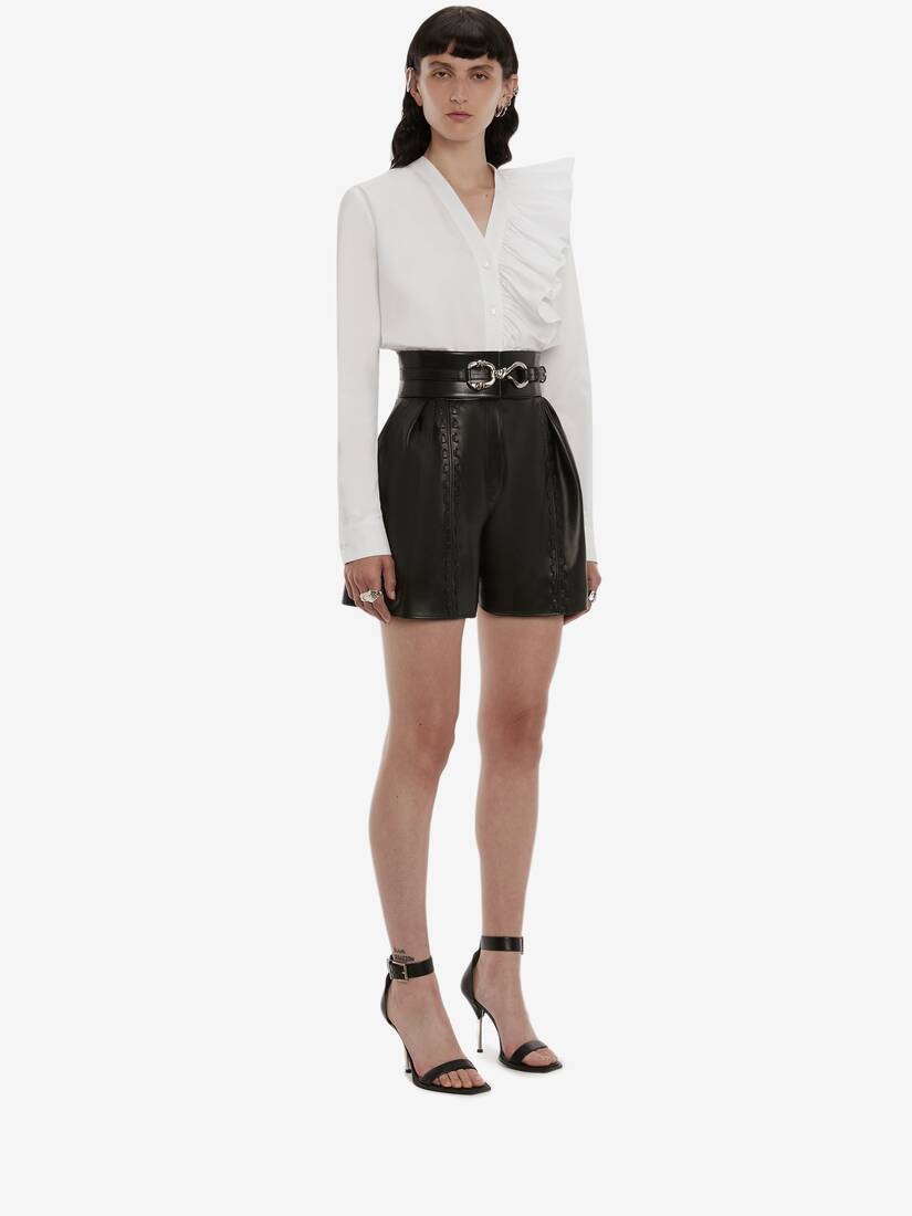 Couture Stitch Leather Shorts in Black - 3