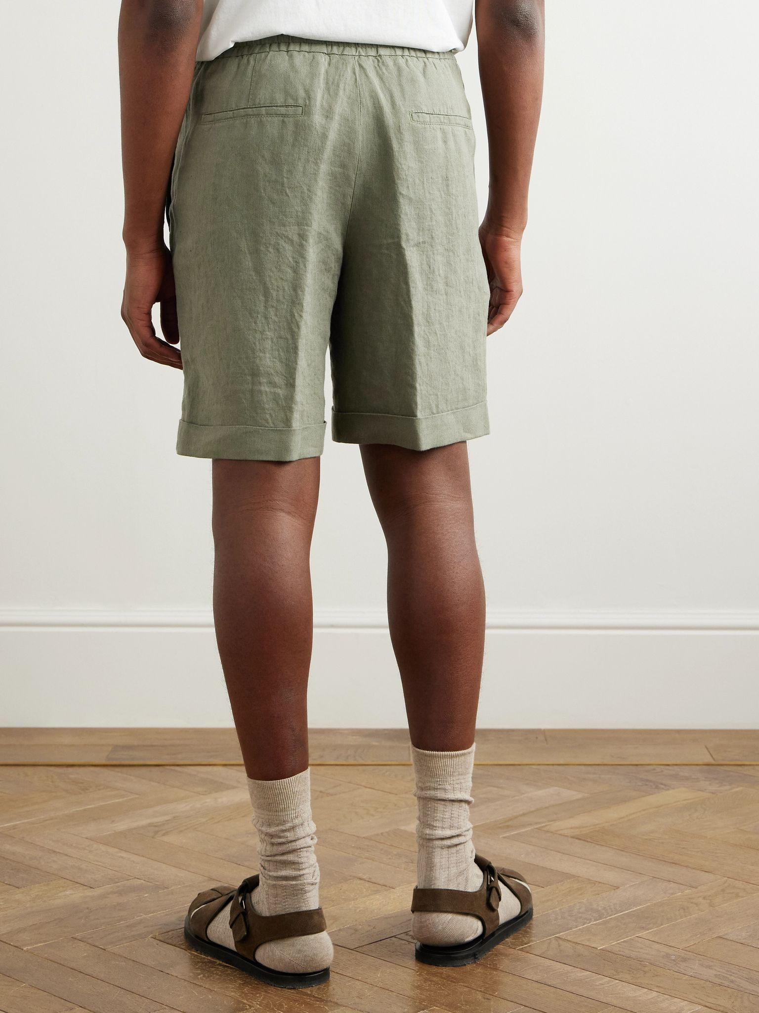 Straight-Leg Linen Drawstring Shorts Green - 4