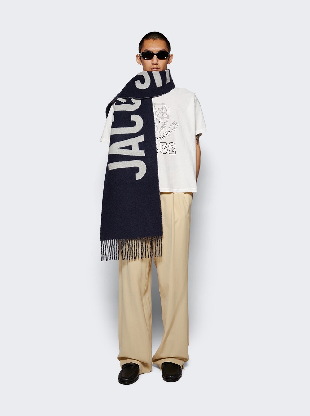 Fringed Logo Scarf Navy - 3