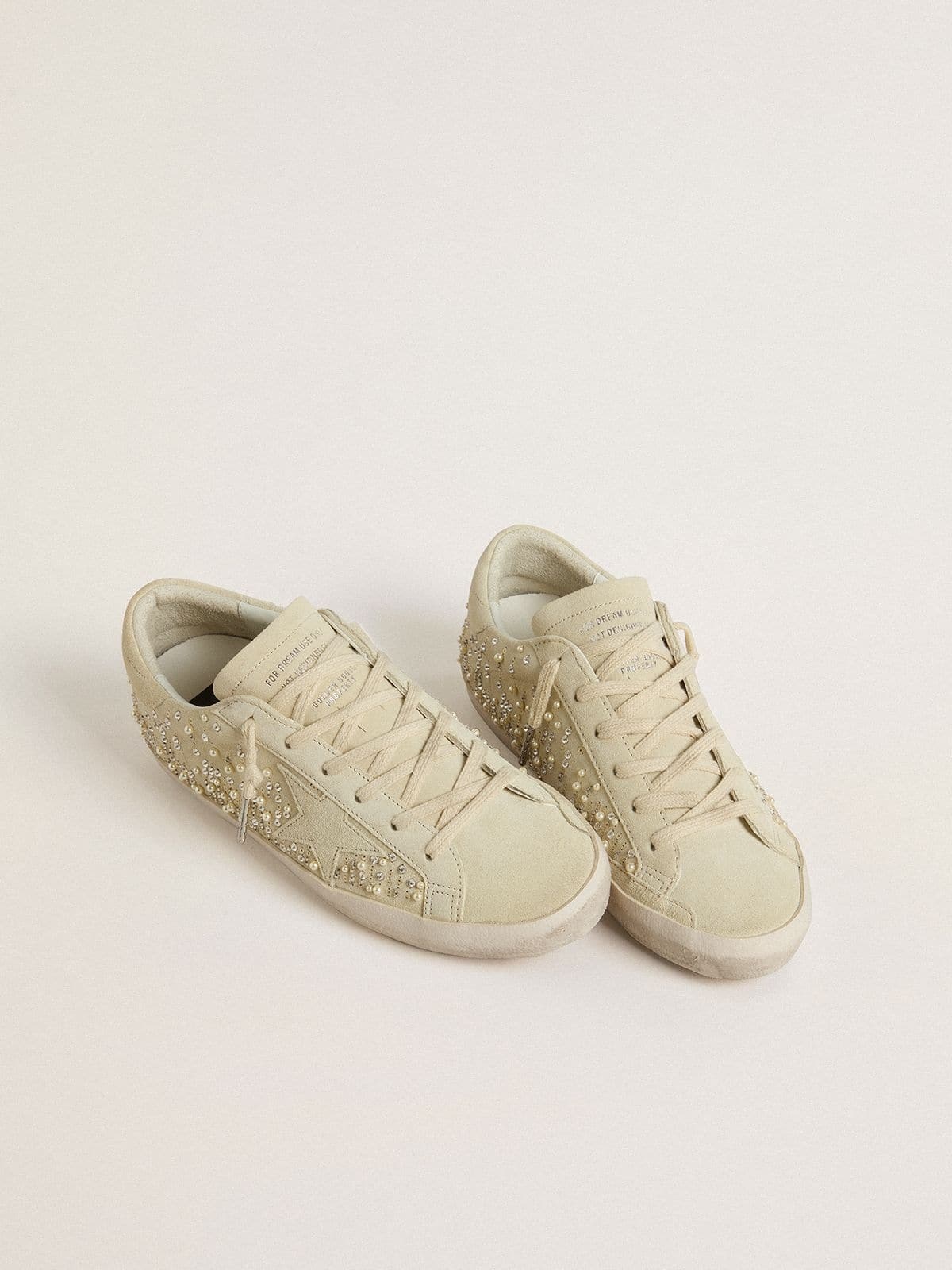 Women’s Super-Star in beige suede with pearls and Swarovski crystals - 2