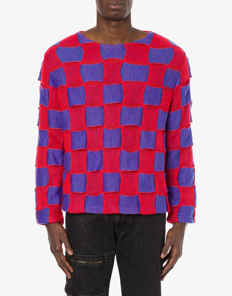Moschino MIXED PATCHWORK &AMP; CHECKS MOHAIR JUMPER outlook