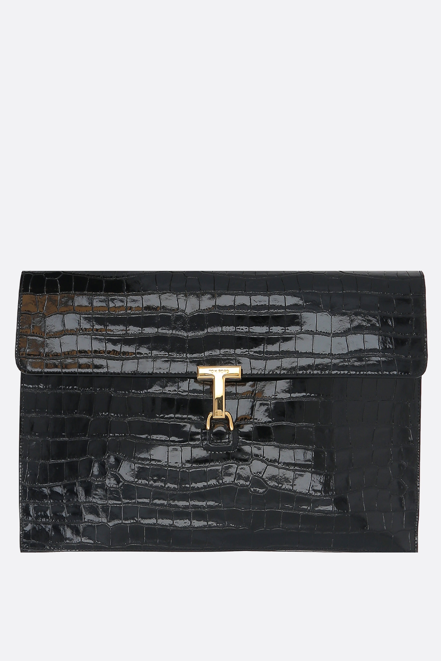 TOM FORD T PIN CROCODILE EMBOSSED LEATHER CLUTCH tizianafausti