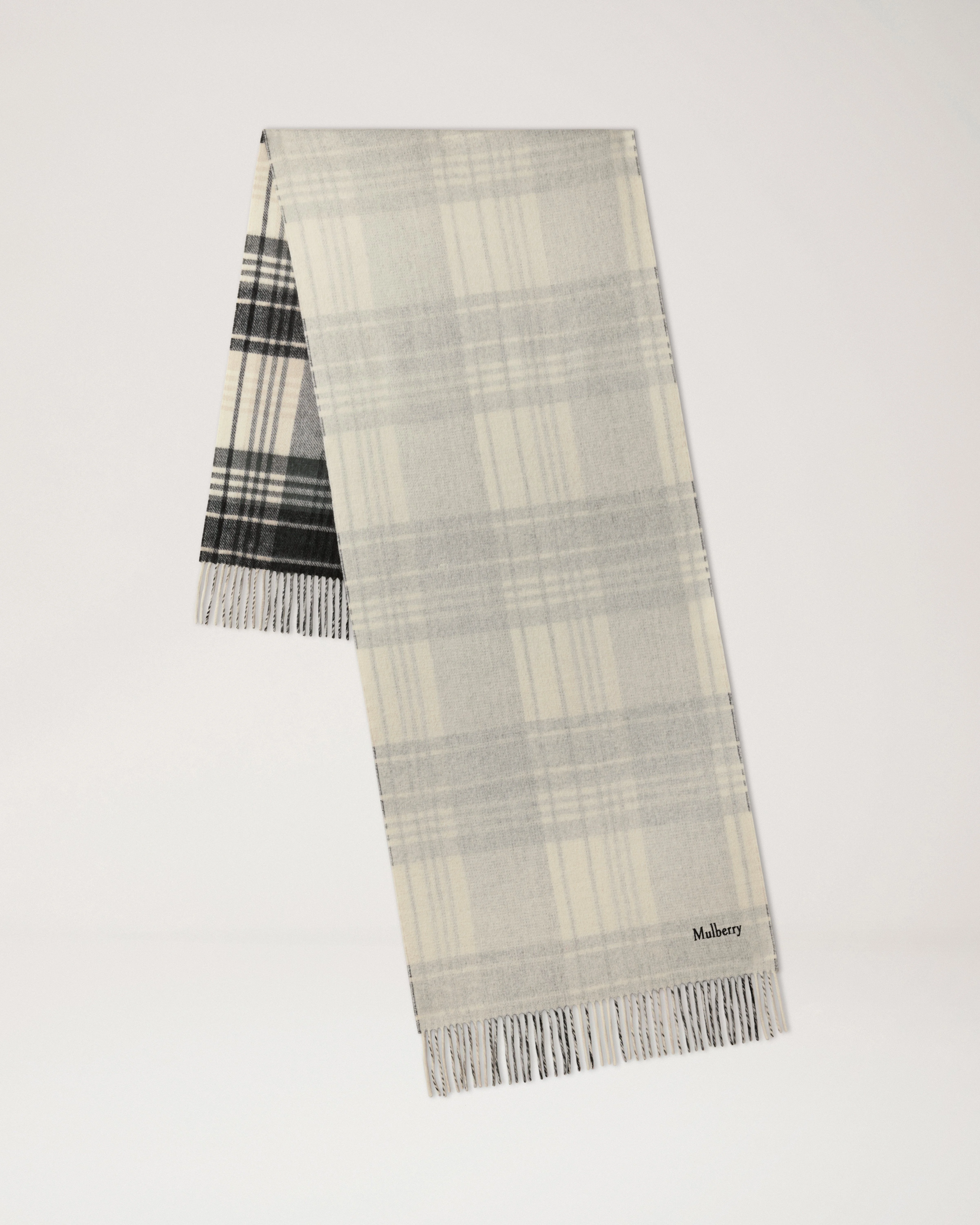 Large Reversible Heritage Check Scarf
Eggshell & Black Merino Wool - 1