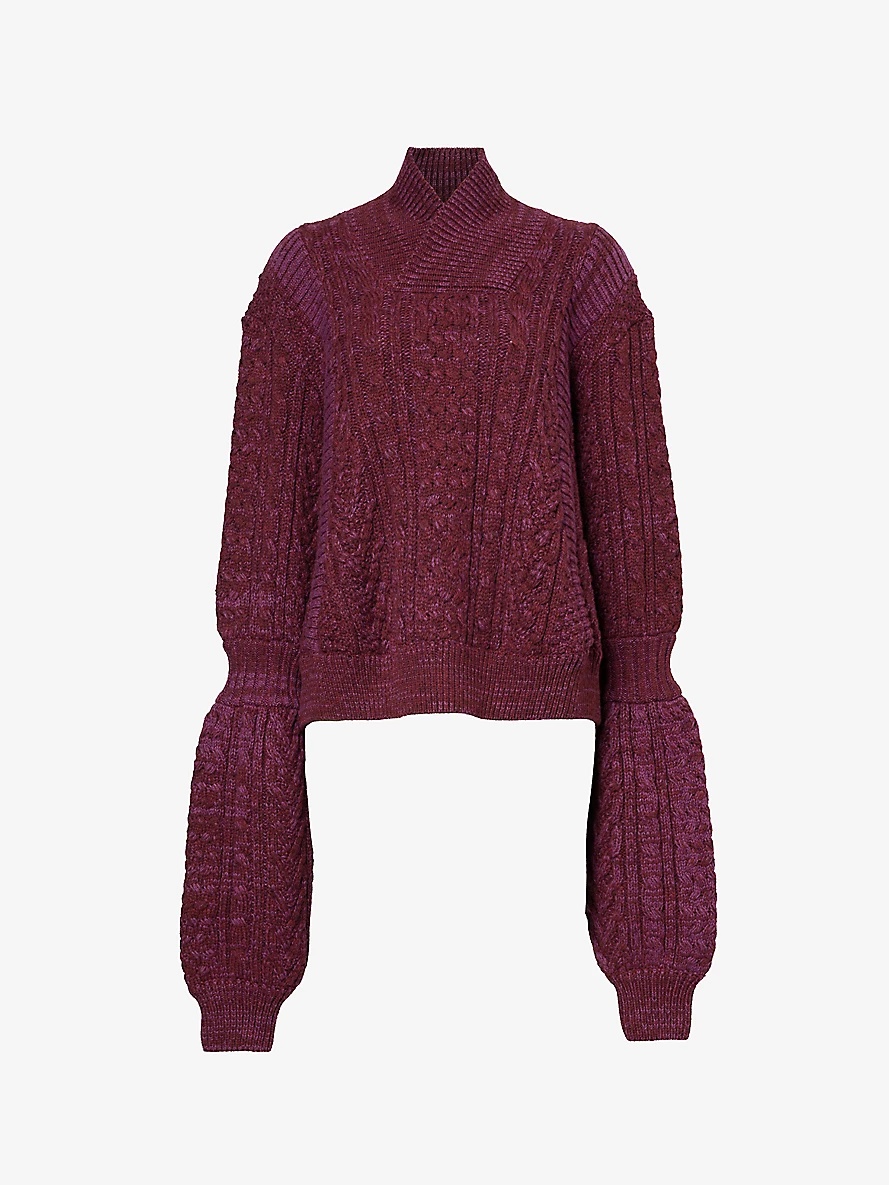 High-neck cable-knit relaxed-fit wool jumper - 1