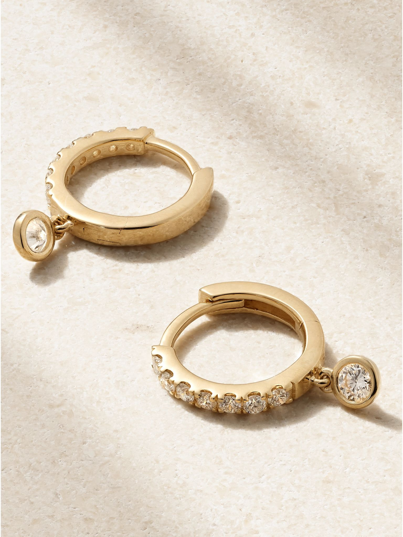 14-karat gold diamond hoop earrings Gold - 3