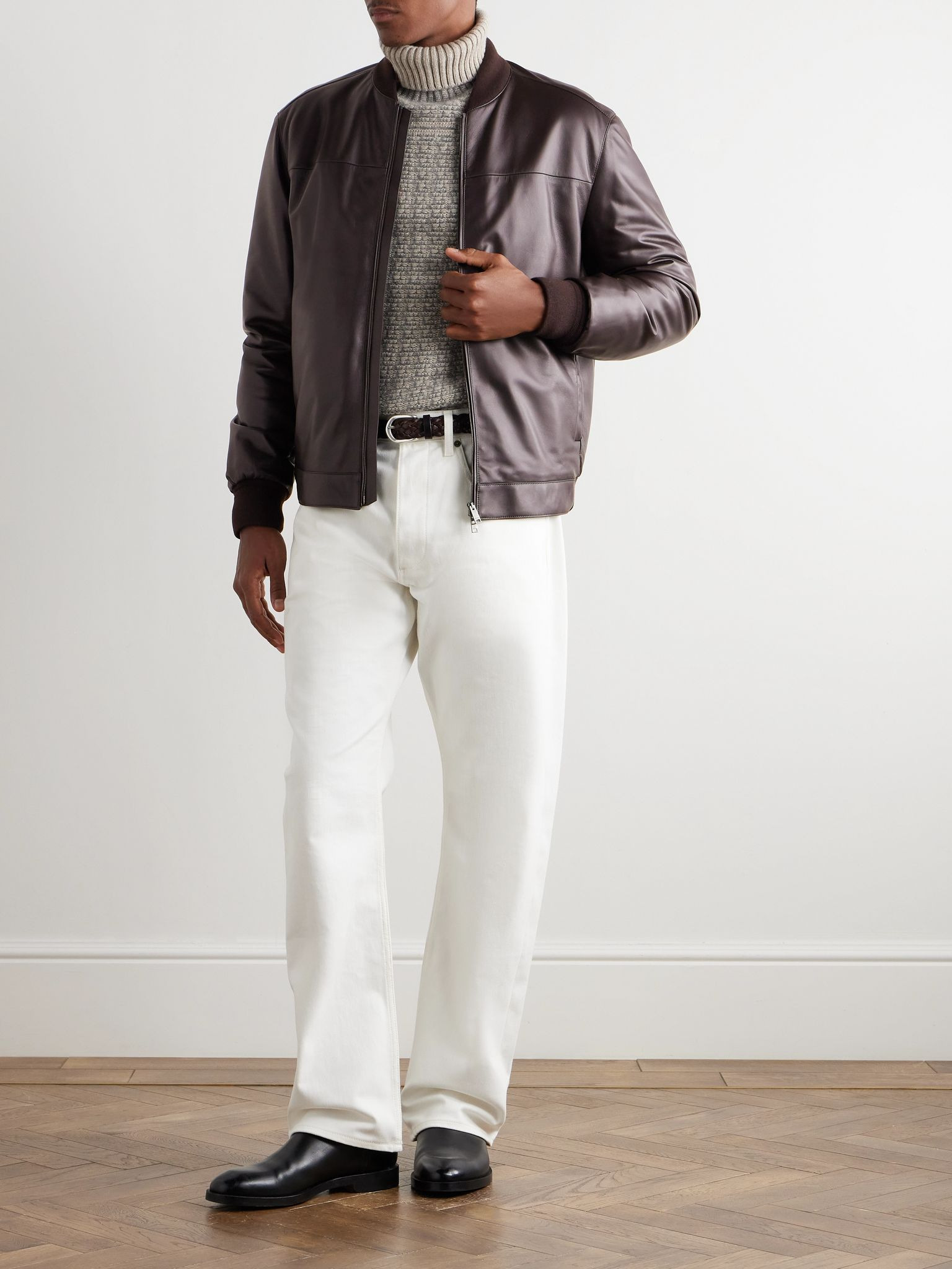Slim-Fit Leather Jacket Brown - 2