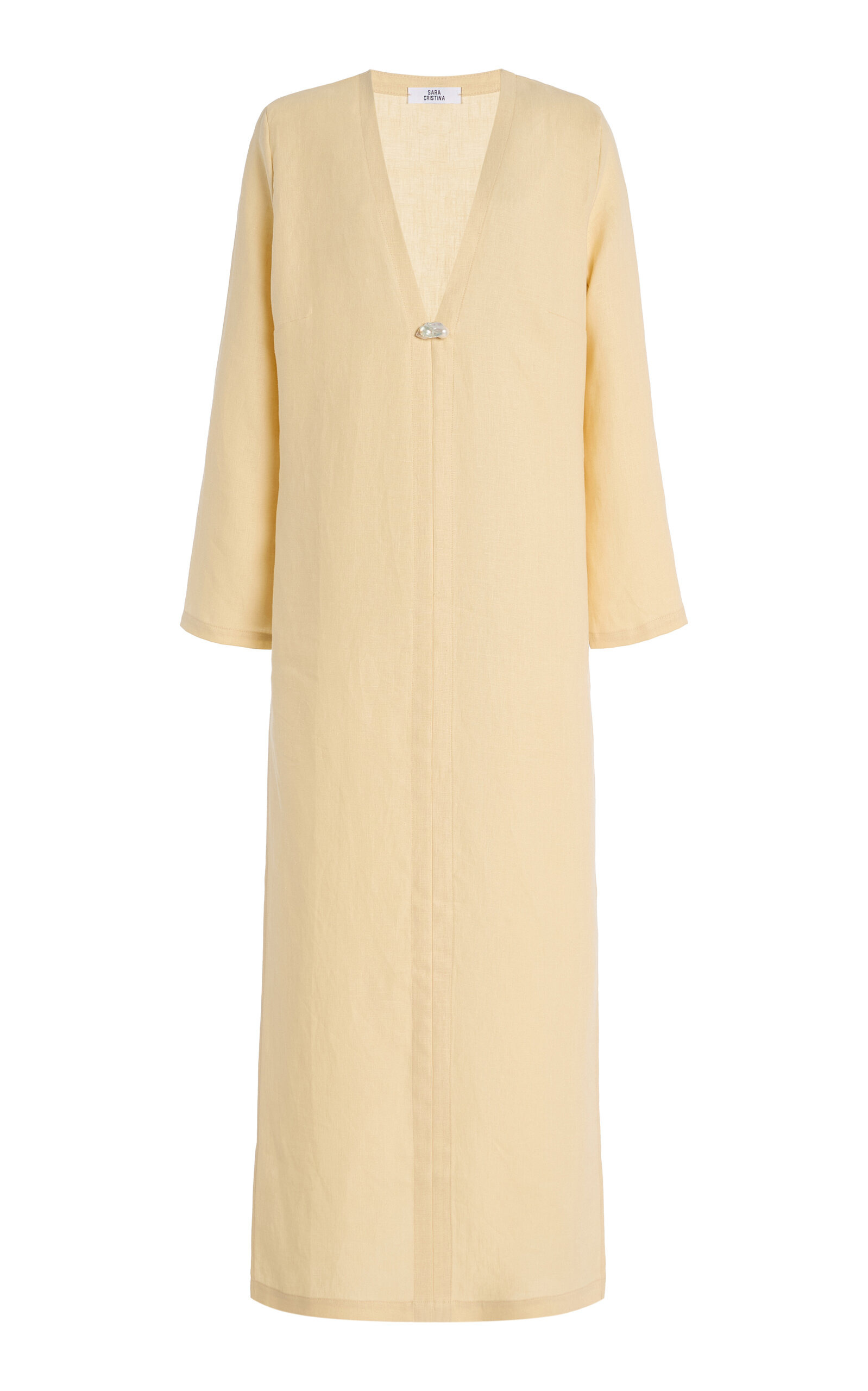 Pearl-Embellished Linen Maxi Dress yellow - 1