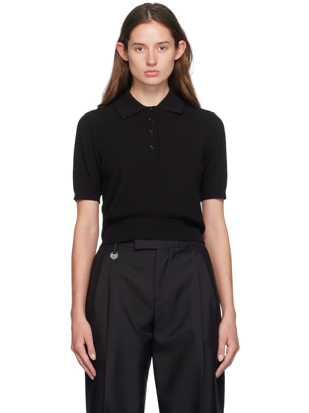 Black Perforated Logo Polo - 1