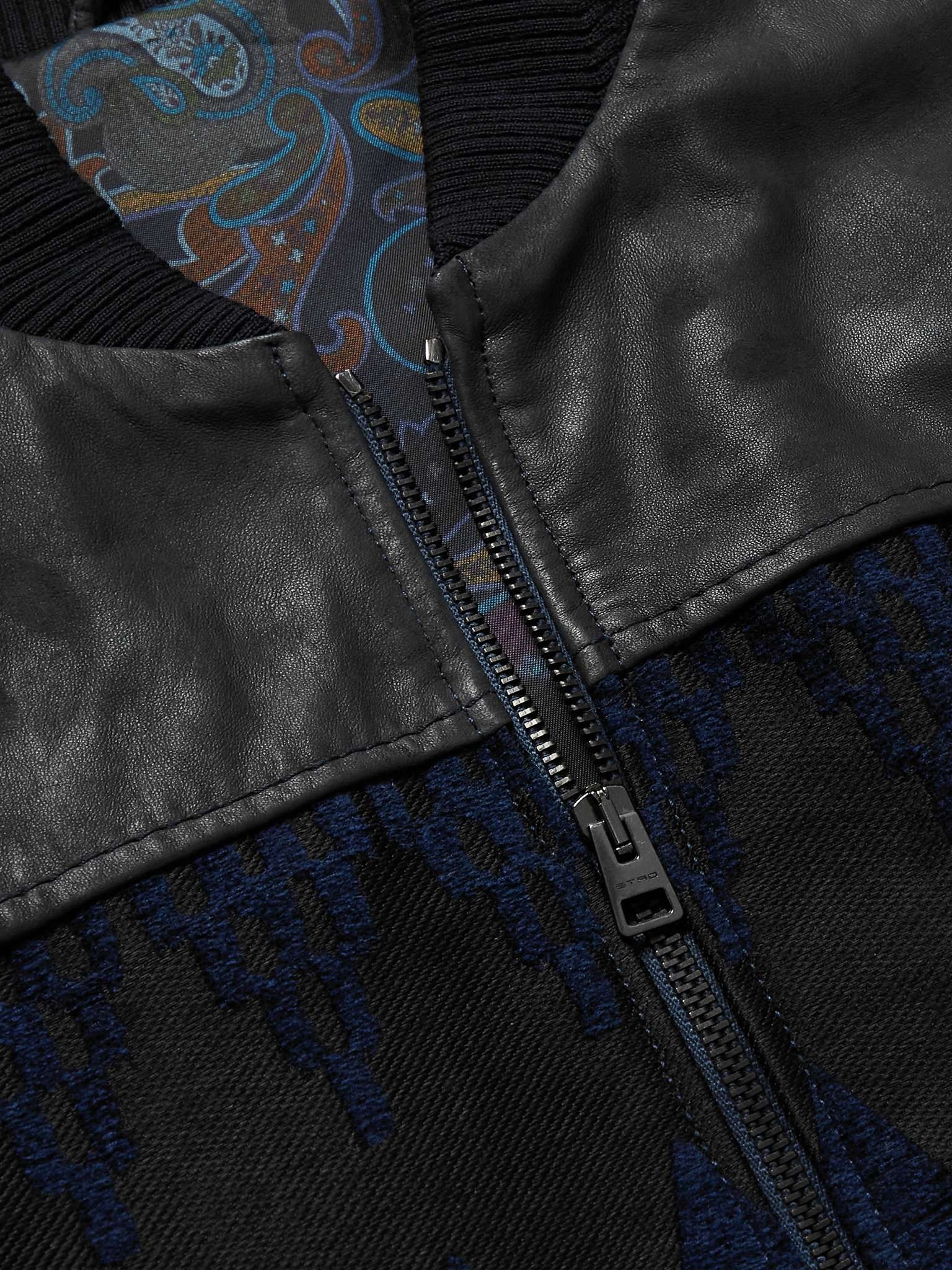 Panelled Leather and Jacquard Bomber Jacket - 5