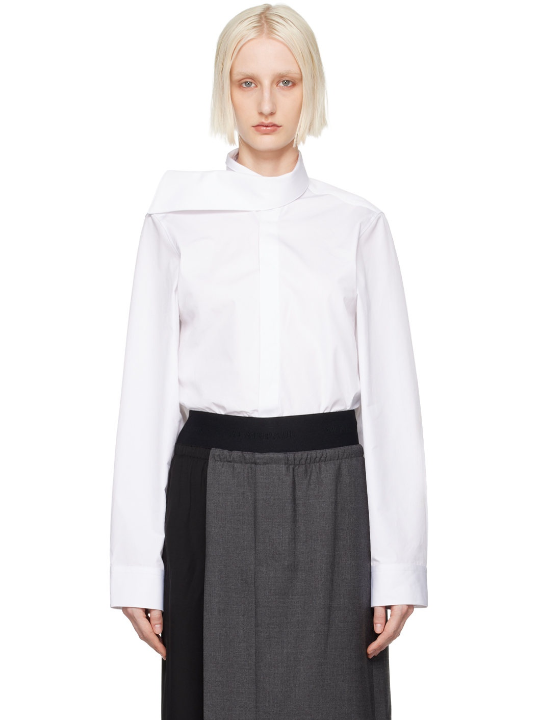 White Scarf Collar Shirt - 1