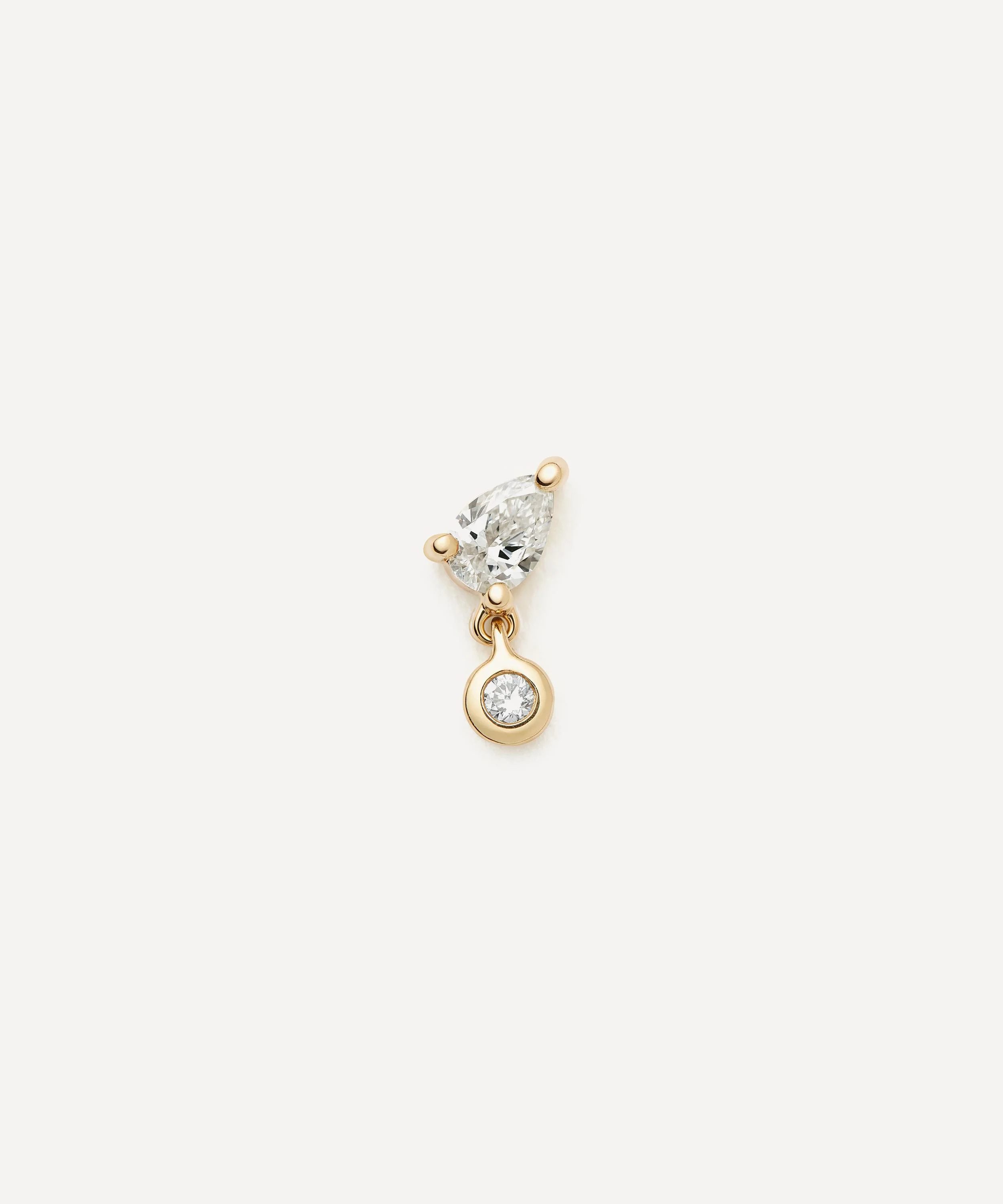 14ct Gold Pear-Shaped Diamond Flat Back Stud Earring - 1