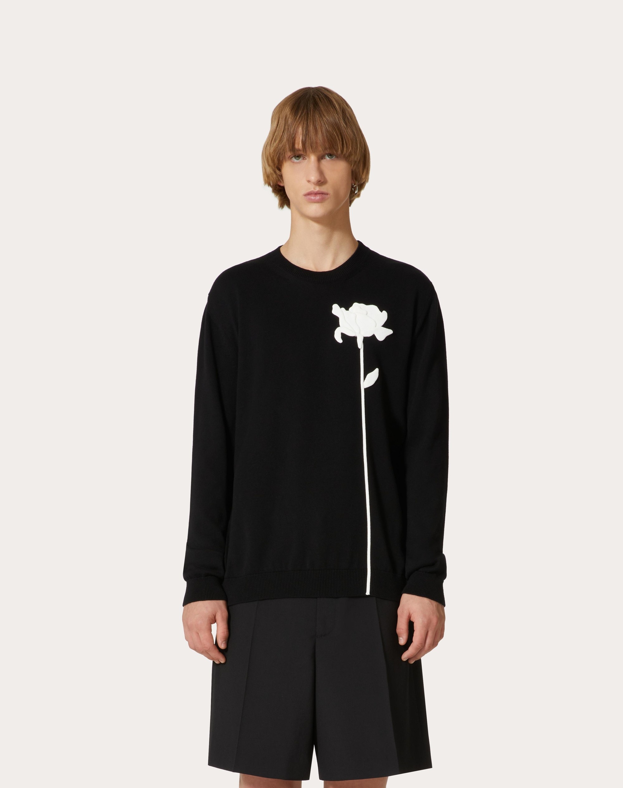 WOOL CREWNECK SWEATER WITH FLOWER EMBROIDERY - 3