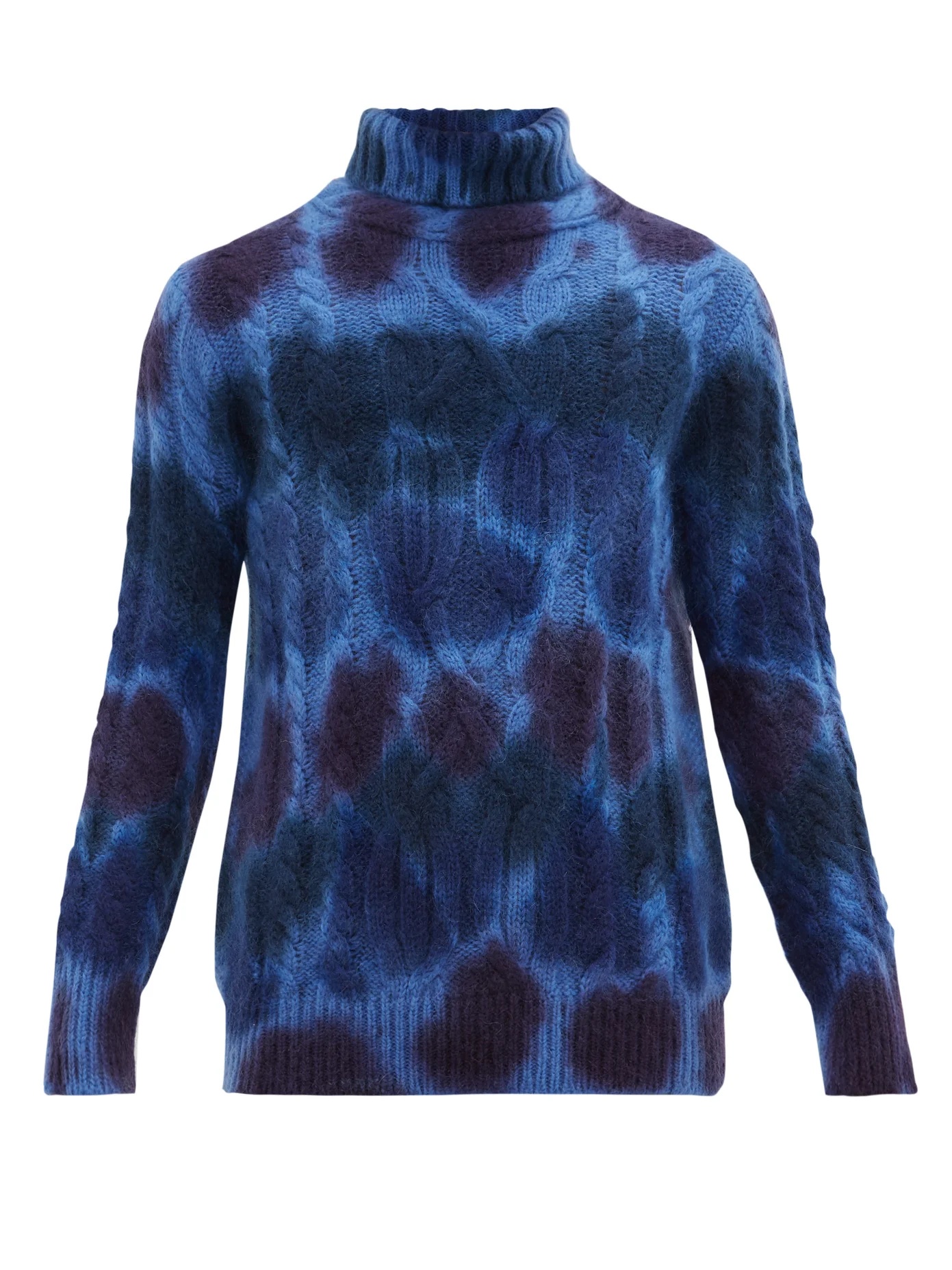 Roll-neck tie-dye mohair-blend cable knit sweater - 1