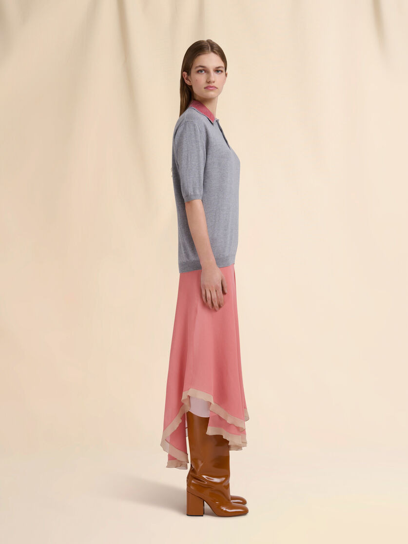 GRAY WOOL POLO SHIRT WITH VELVET COLLAR - 5