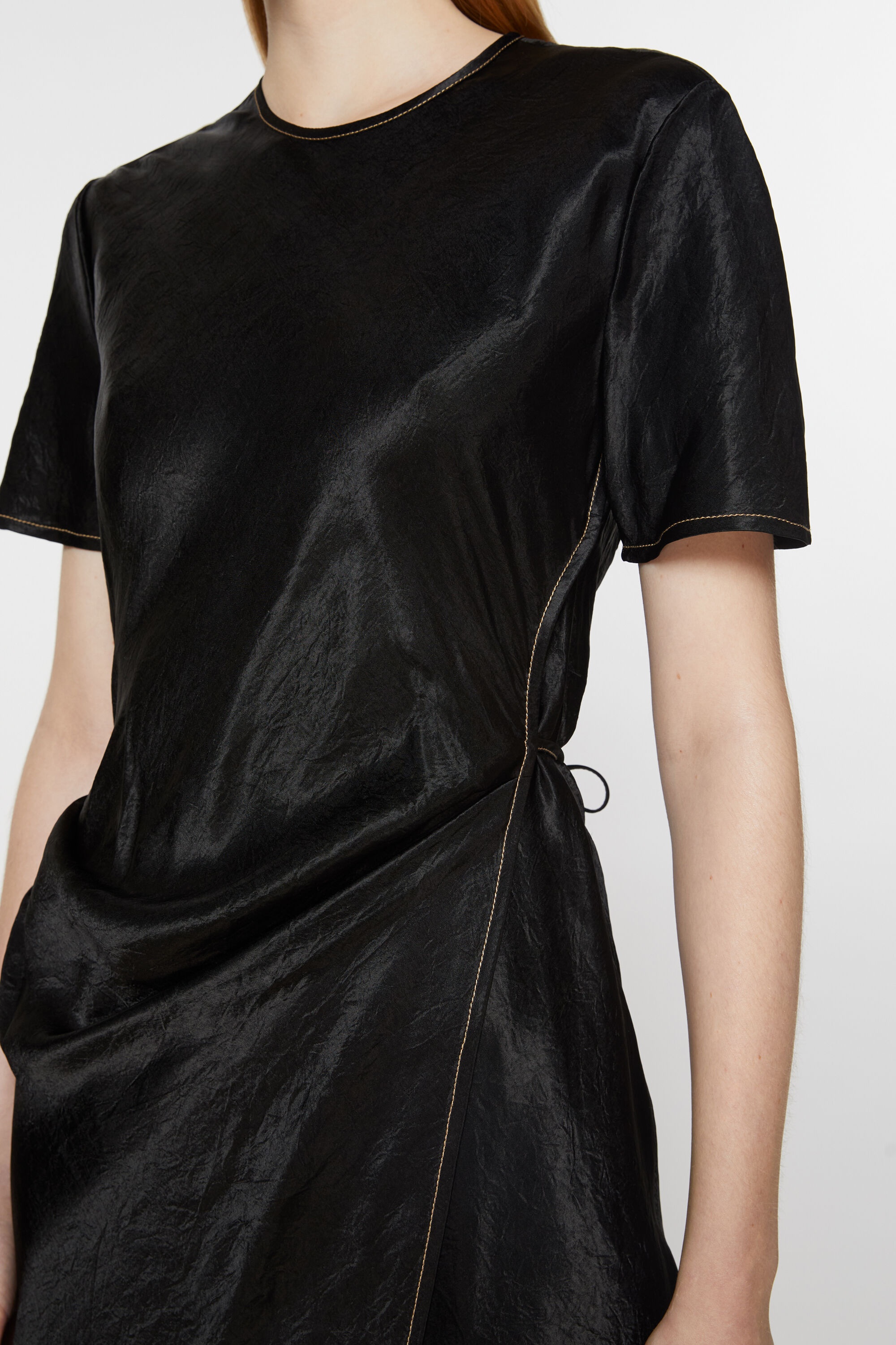 Satin wrap dress - Black - 5