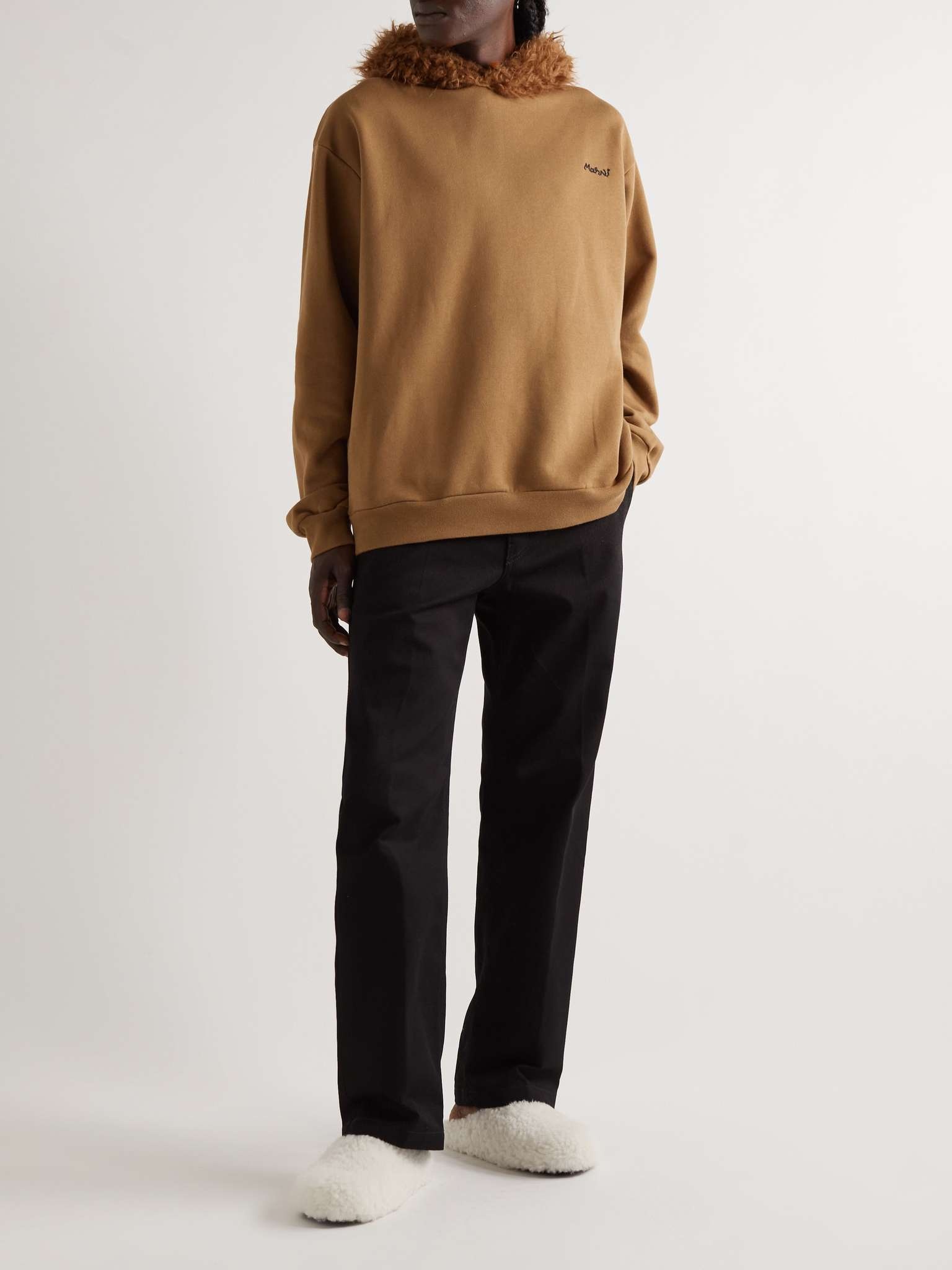 Logo-Embroidered Faux Shearling-Trimmed Cotton-Jersey Hoodie - 2