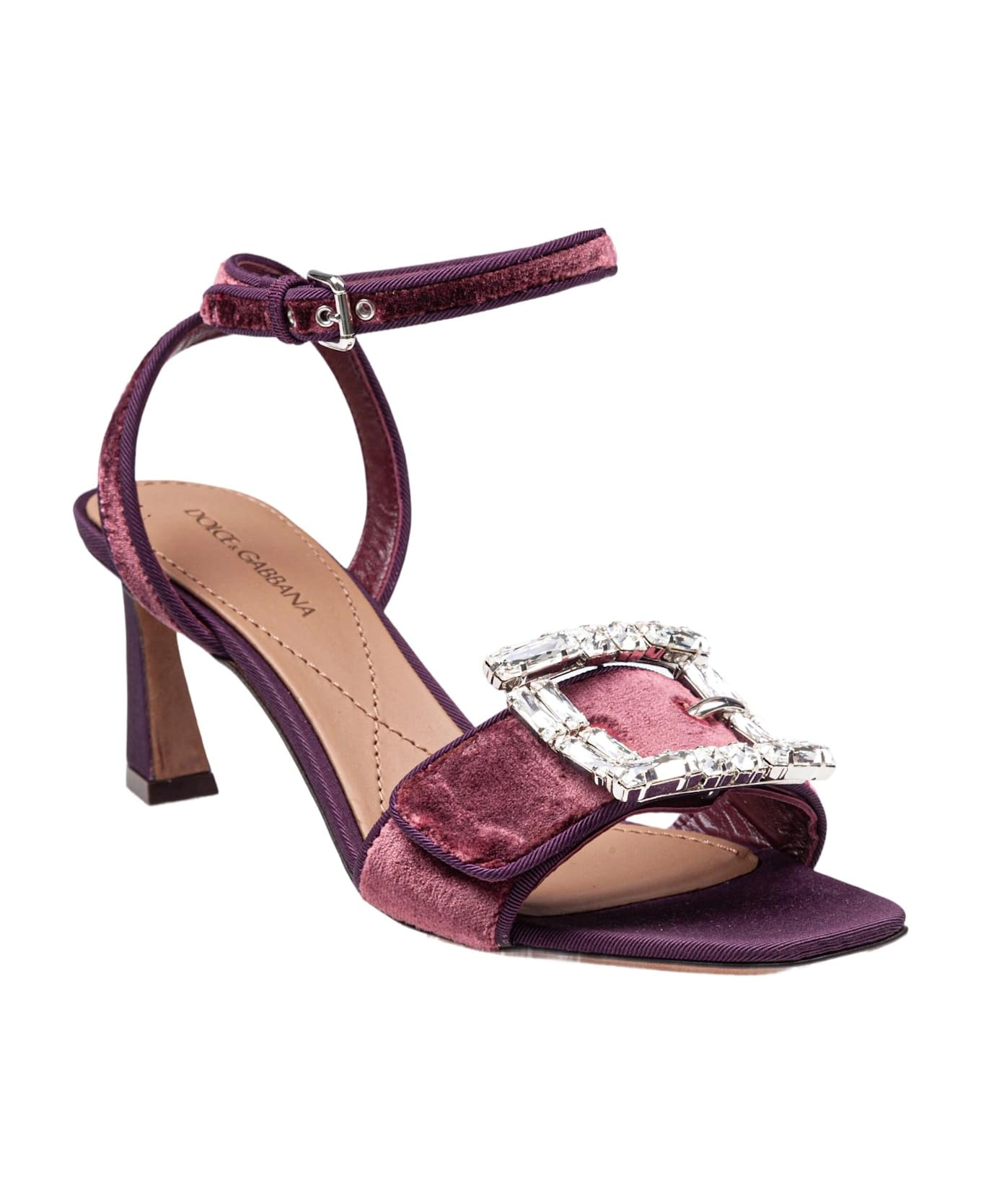 Velvet Sandal In Vinacca Color With Buckle With Stones - 2