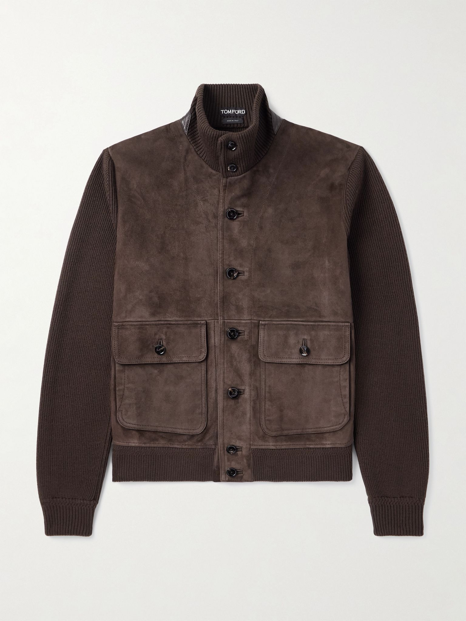Ribbed Merino Wool and Suede Jacket Brown - 1