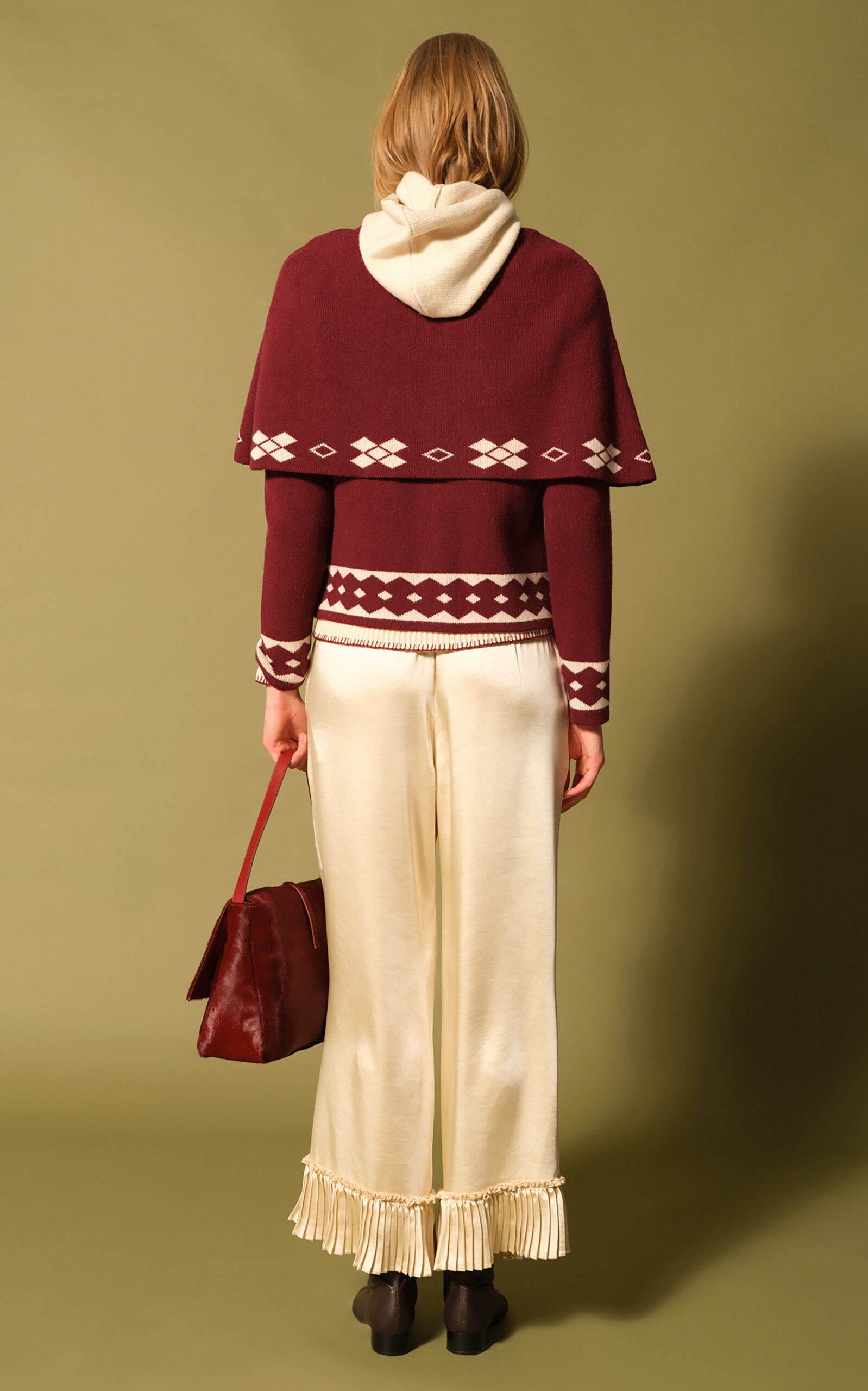 Cleo Cape-Detailed Wool-Blend Cardigan burgundy - 4