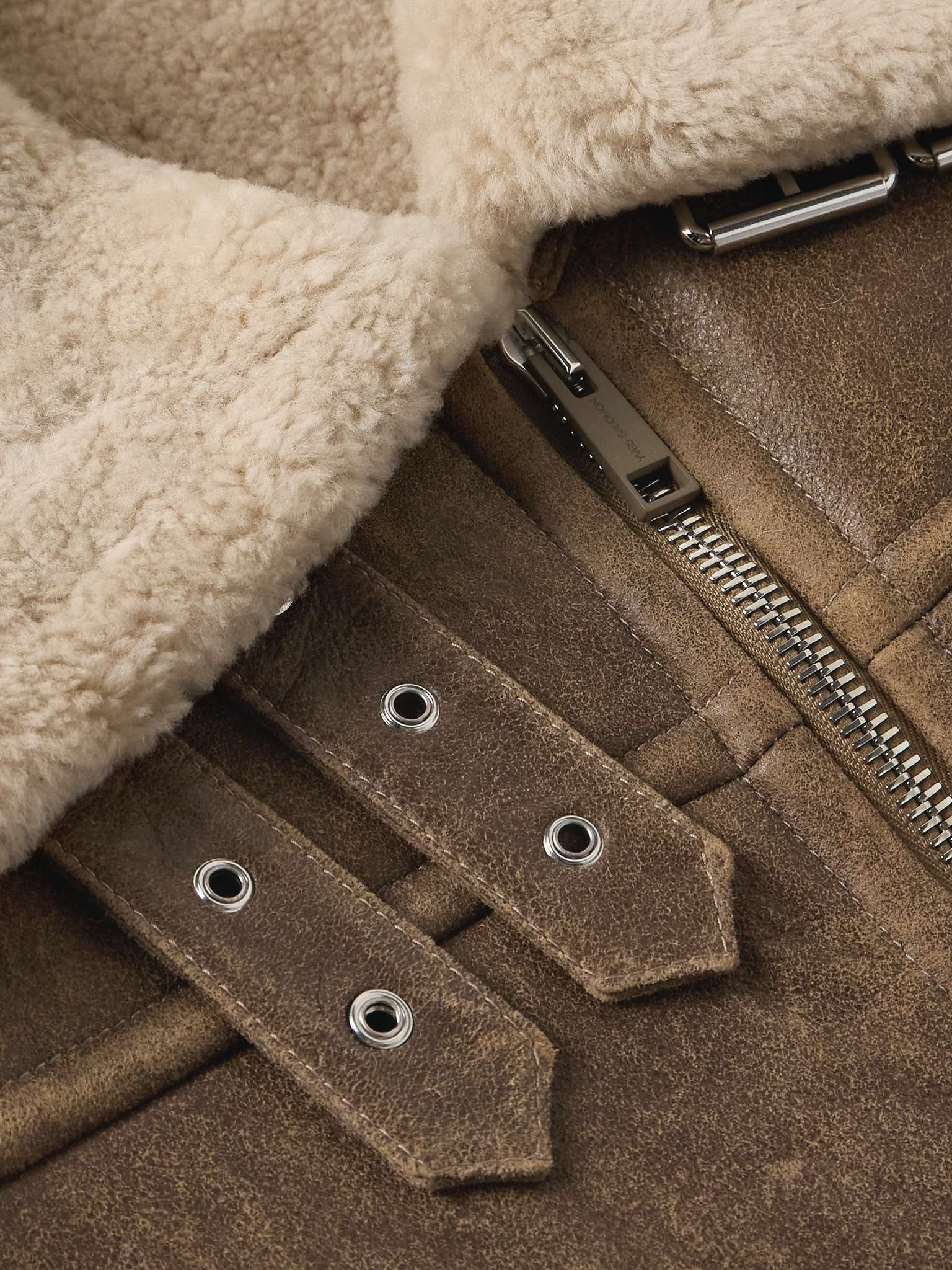 Shearling-Lined Leather Aviator Jacket - 5