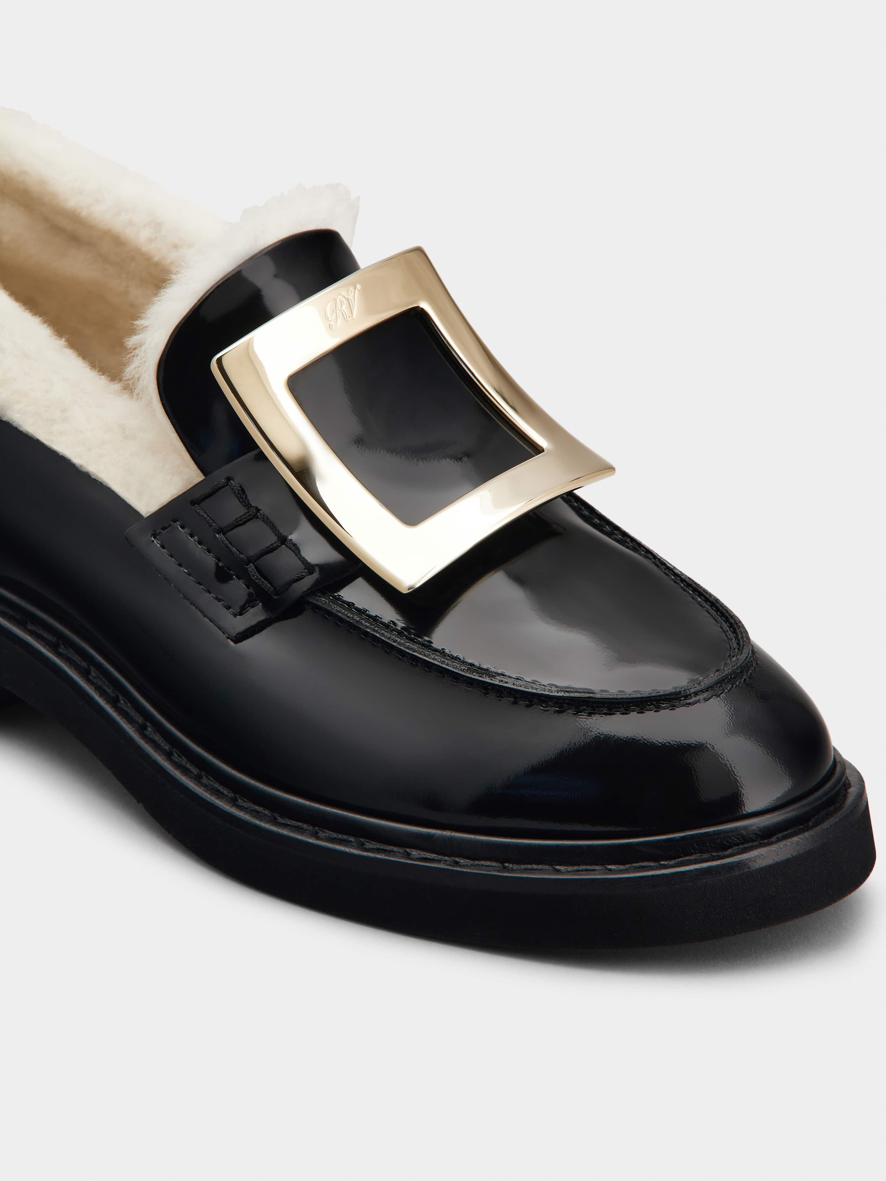 Viv' Rangers  Metal Buckle Fur Loafers in Patent Leather - 3