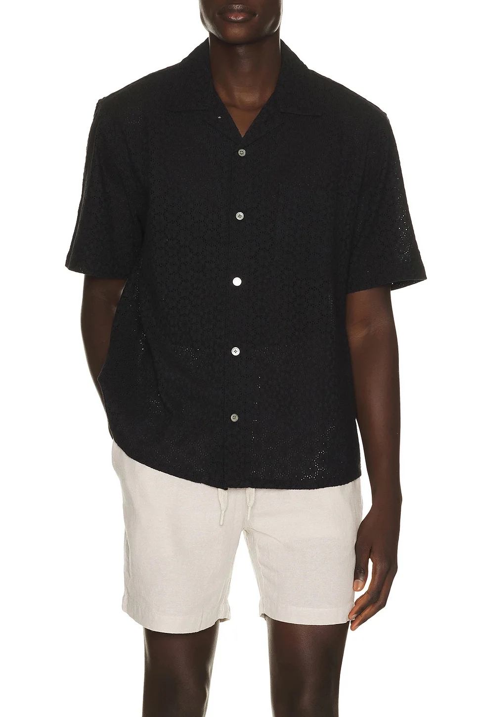 Floral Eyelet Short Sleeve Shirt - 1