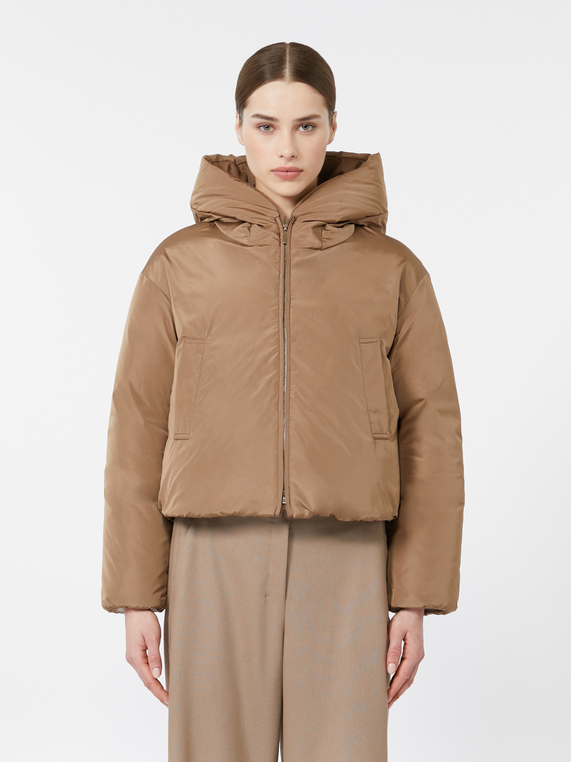 DALIA Reversible down jacket in camel drap and water-repellent taffeta - 5