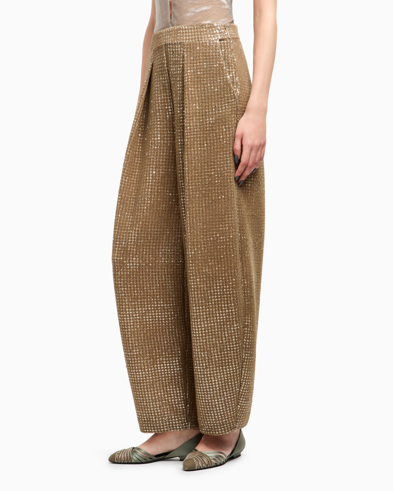 SINGLE-PLEAT JERSEY TROUSERS WITH A FLOCKED PRINT AND SEQUINS - 4