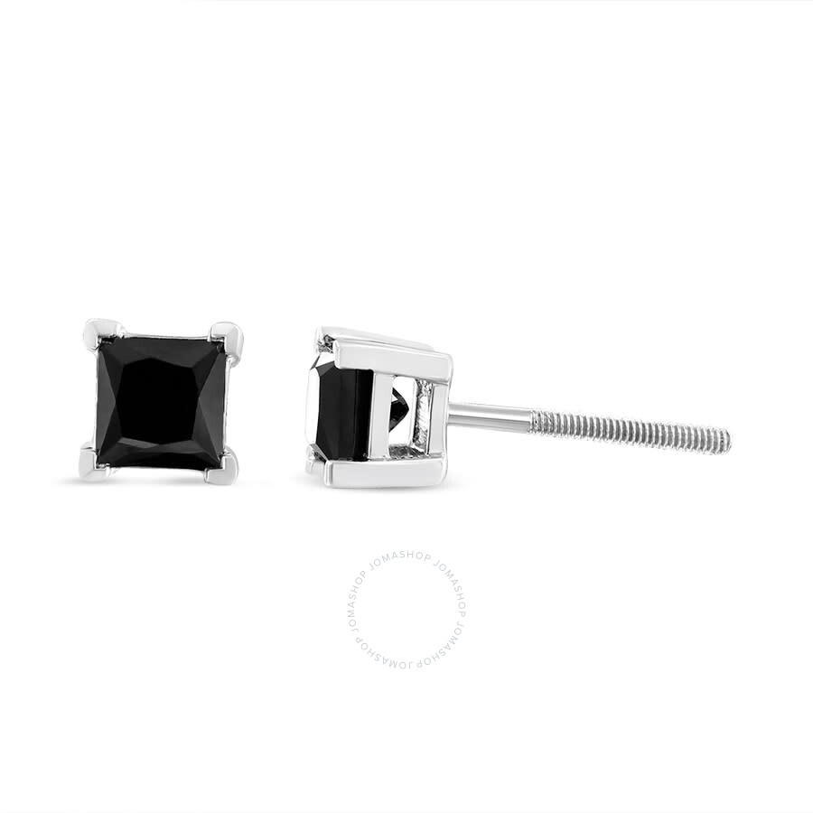 Haus Of Brilliance - Haus of Brilliance .925 Sterling Silver 1 cttw Black Diamond Screw-Back 4-Prong Classic Stud Earring - 3