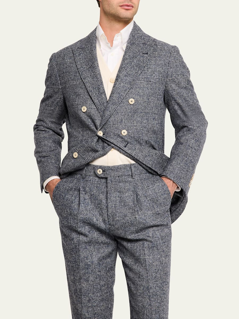 Brunello Cucinelli Men's Double-Breasted Plaid Suit outlook