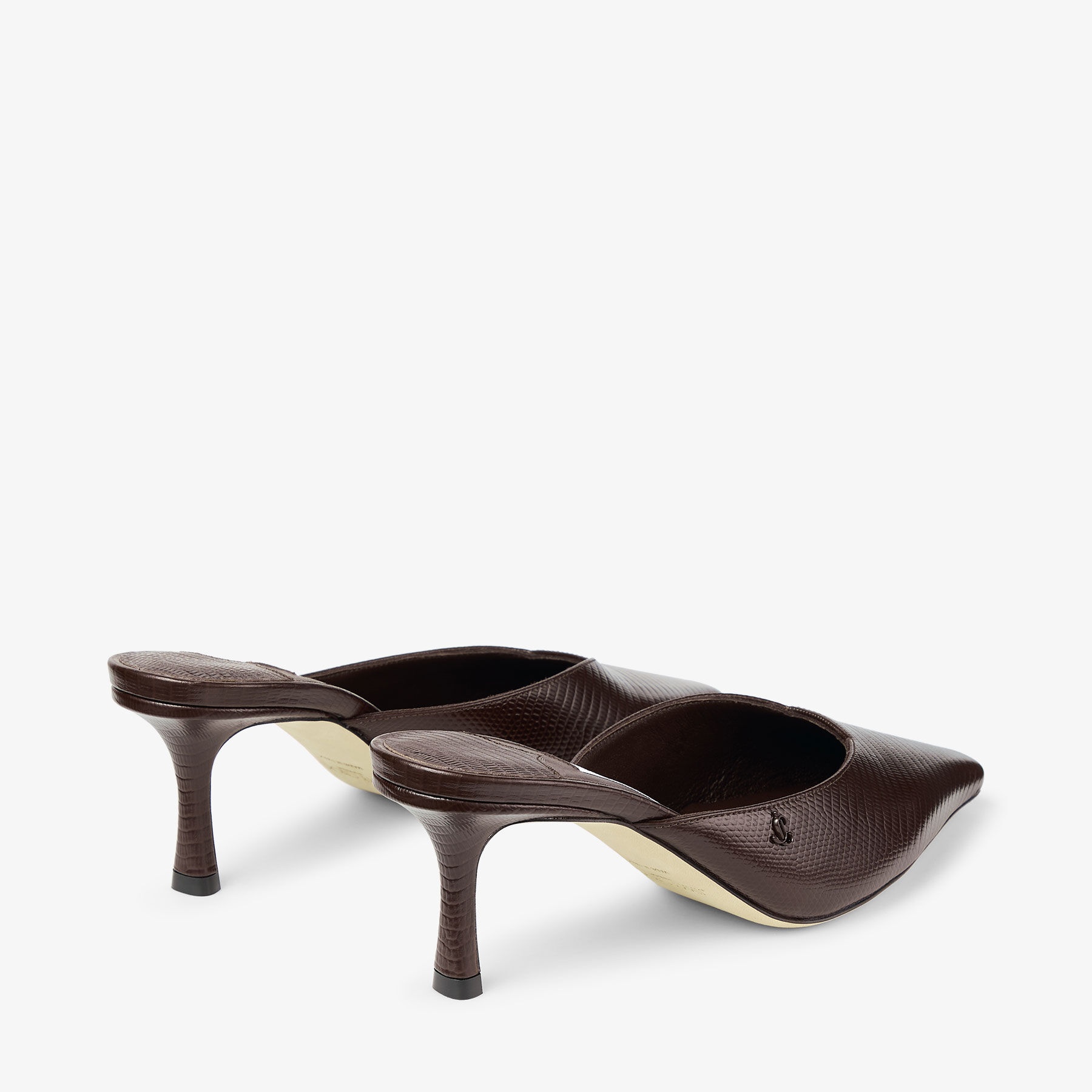 JIMMY CHOO Vivi 65 Coffee Lizard Printed Leather Mules